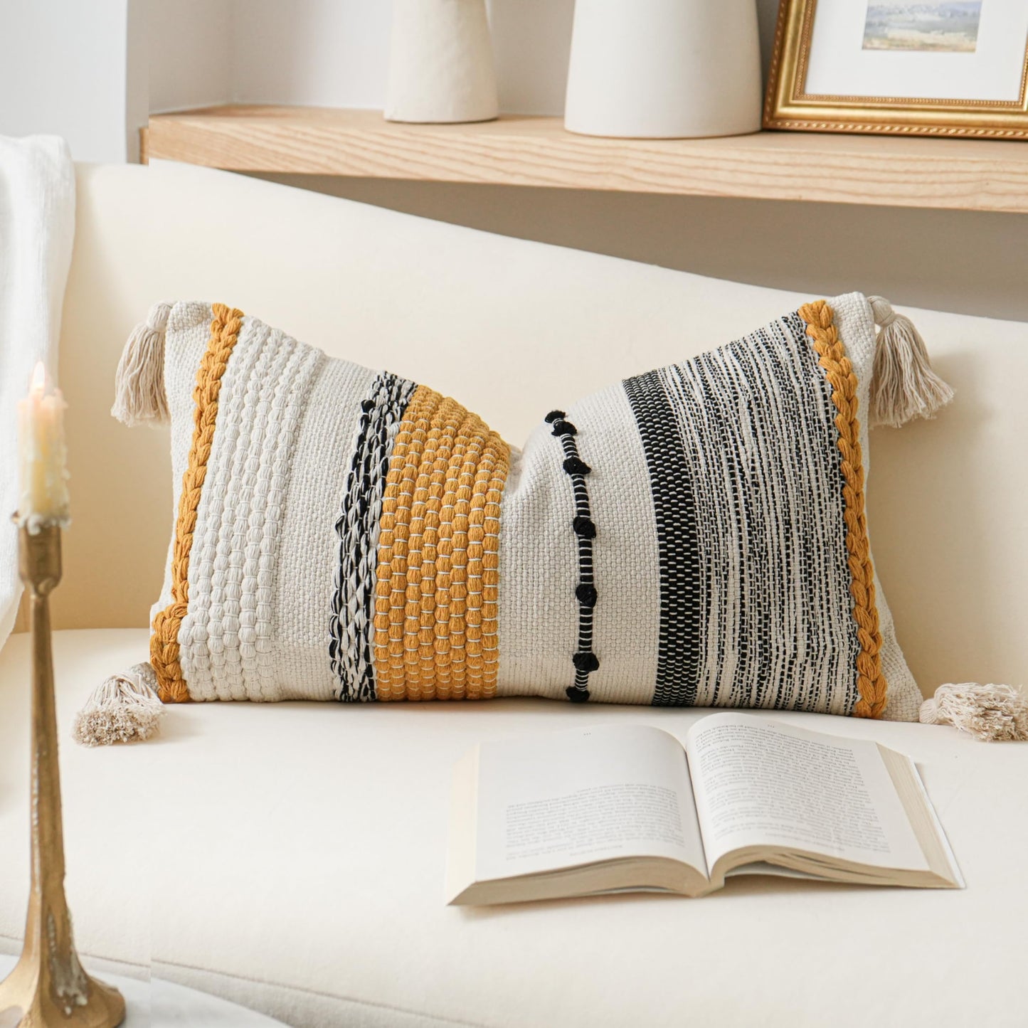 Coastal Boho Textured Decorative Lumbar Throw Pillow Cover Set