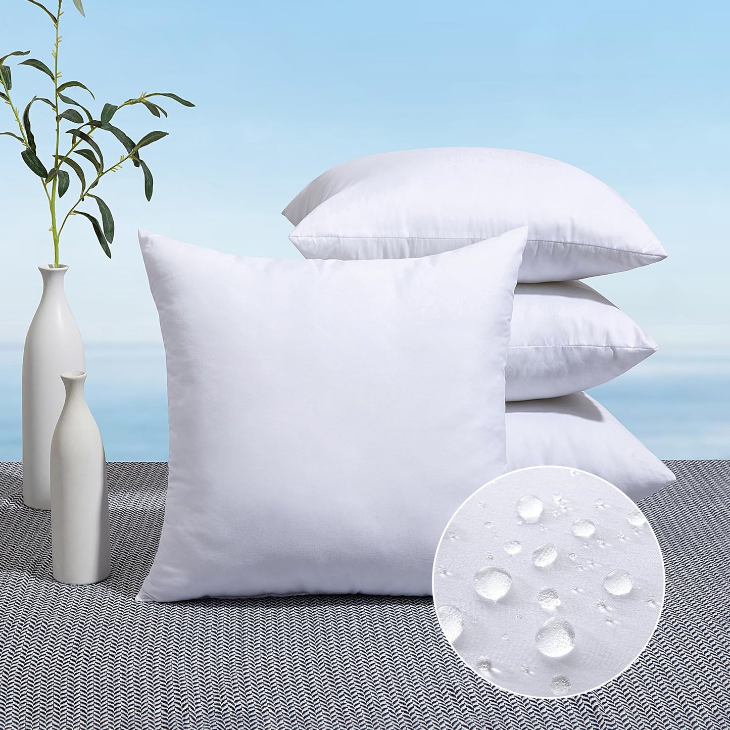MIULEE Pack of 4 24x24 Outdoor Pillow Inserts, Water-Resistant Throw Pillow Inserts Decorative Premium Square Pillow Stuffer Sham for Porch Swing Couch Sofa Cushion Patio Furniture