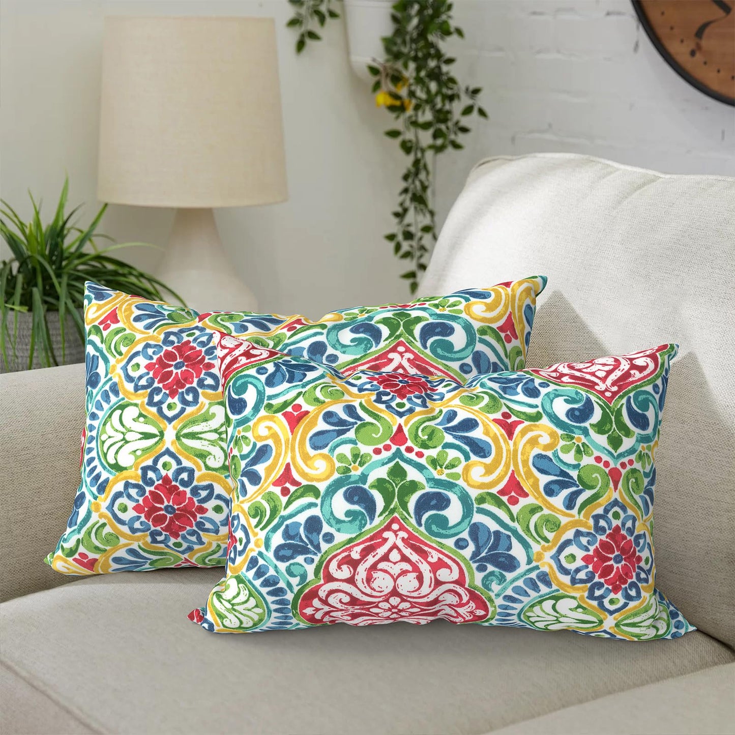 DYTXIII Pack of 2 Waterproof Outdoor Pillow with Inserts, 18x18 Square Patio Decorative Throw Pillow for Home,Sofa,Bench and Patio Furniture,Brush Blue