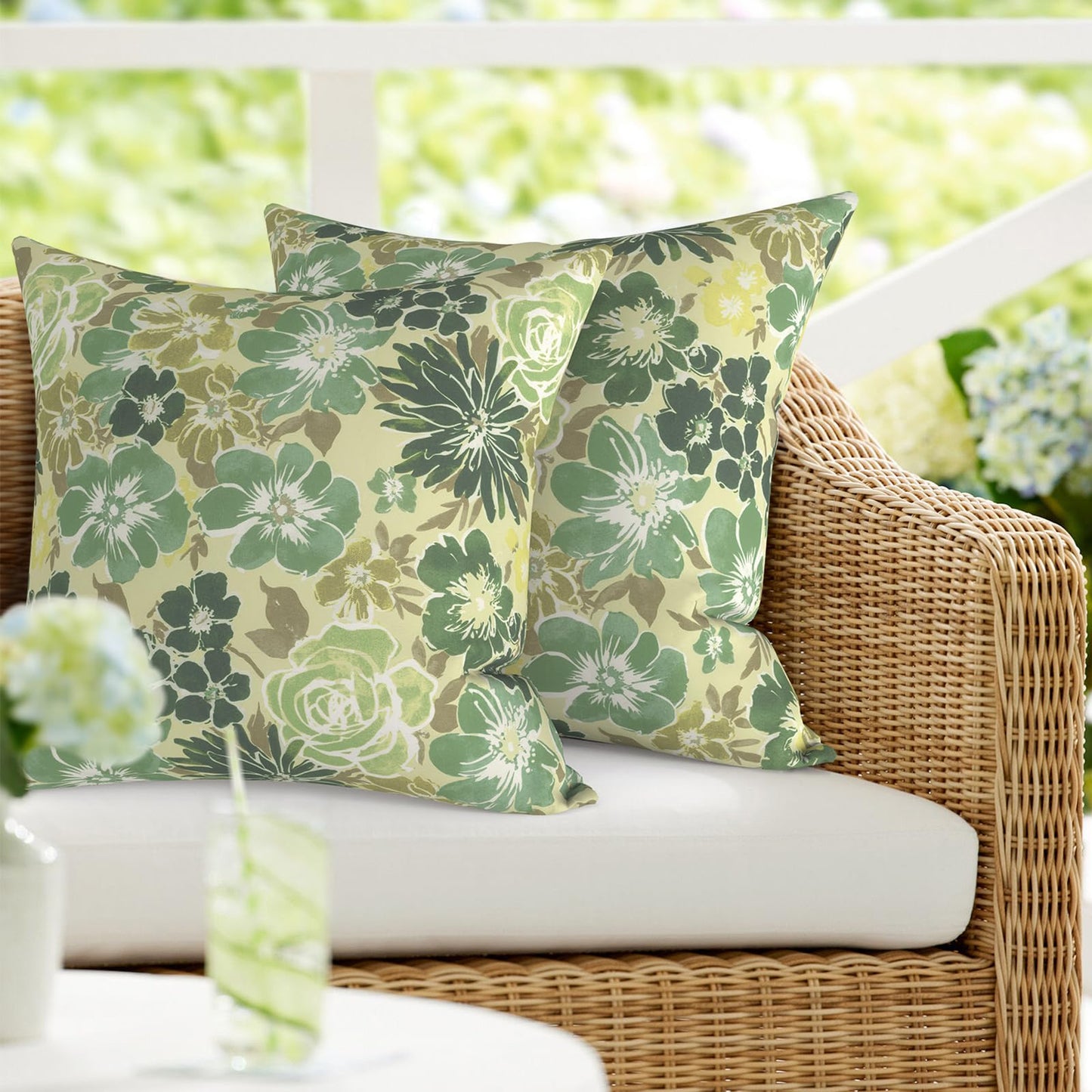 DYTXIII Pack of 2 Waterproof Outdoor Pillow with Inserts, 18x18 Square Patio Decorative Throw Pillow for Home,Sofa,Bench and Patio Furniture,Brush Blue