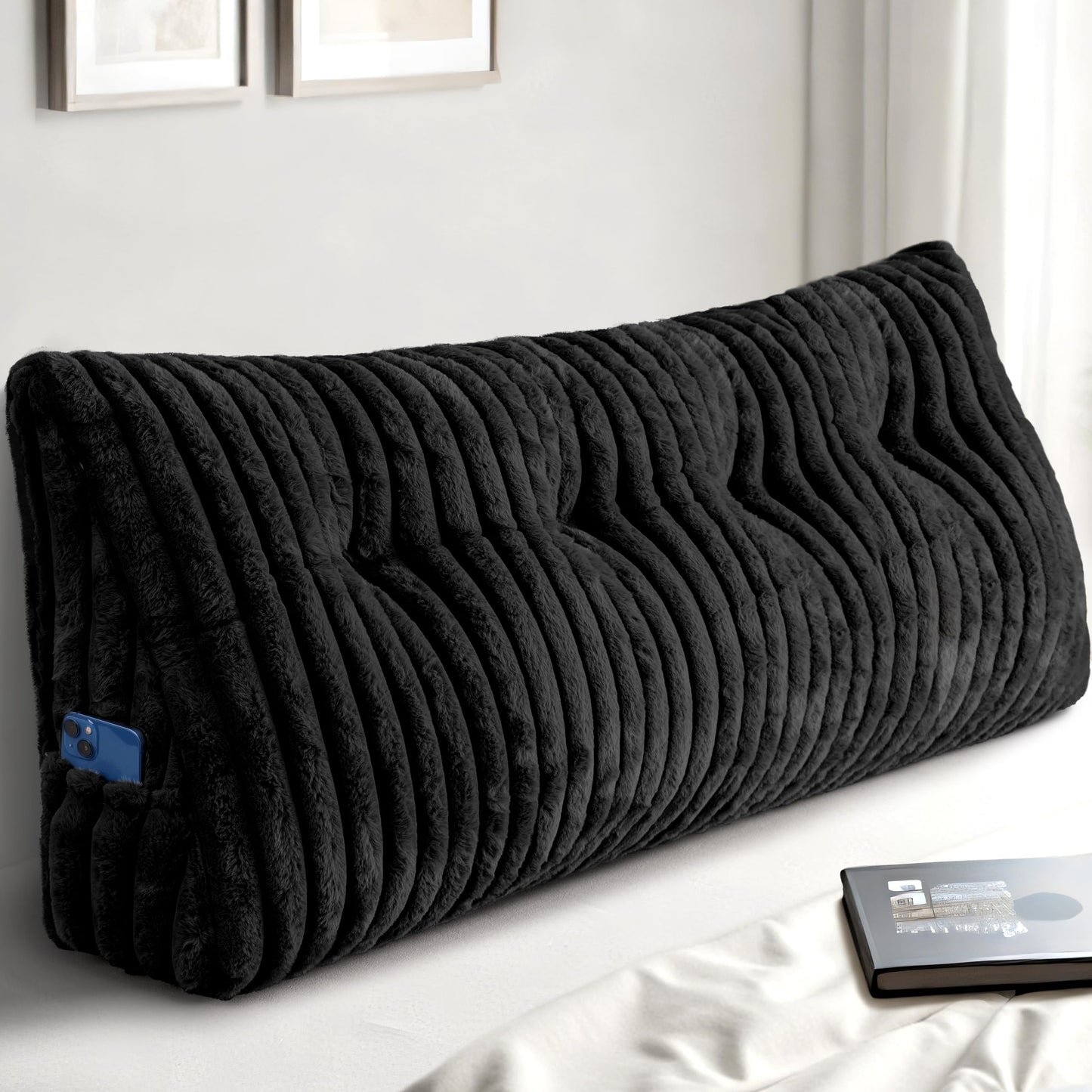 Headboard Pillow Queen, Triangular Wedge Pillow Headboard Queen, Cushion Headboards Reading Pillows, Backrest Pillows for Sitting in Bed or Working with Removable Cover, Grey