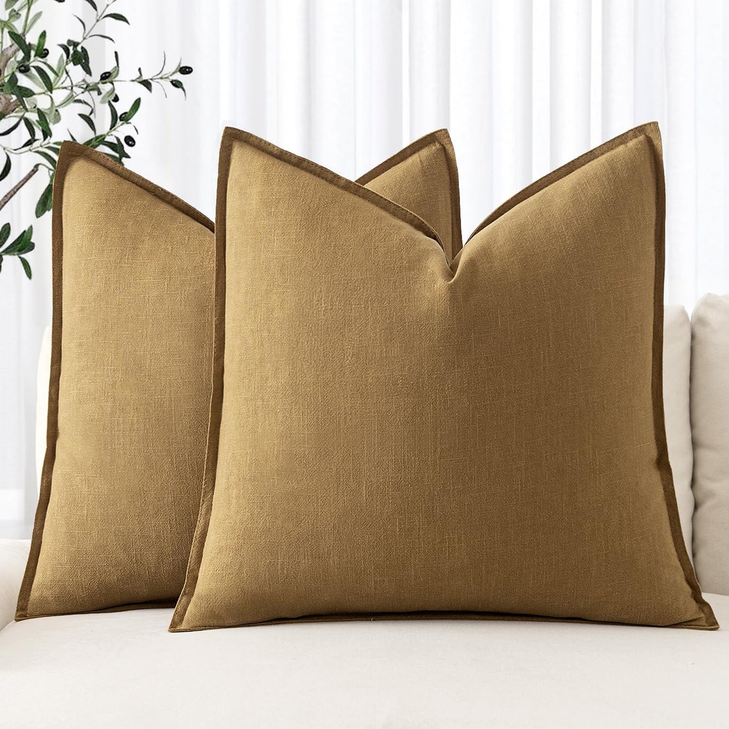 MIULEE Decorative Linen Pillow Covers 20x20 Inch Light Blue Boho Farmhouse Neutral Couch Throw Pillows for Bed Pack of 2 Accent Coastal Modern Pillowcase Summer Sofa Livingroom Home Decor