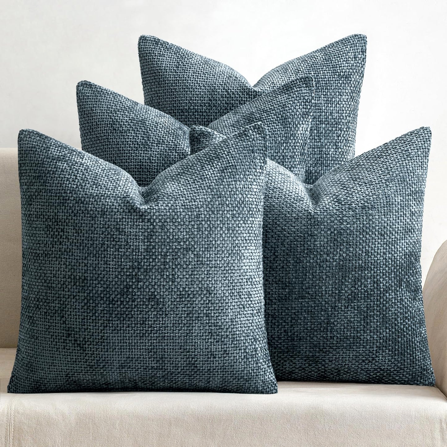 MIULEE Pack of 4 Couch Throw Pillow Covers 20x20 Inch Neutral Blue Soft Decorative Chenille Pillow Covers Farmhouse Accent Cushion Covers for Boho Western Spring Coastal Decor Sofa Bed Living Room