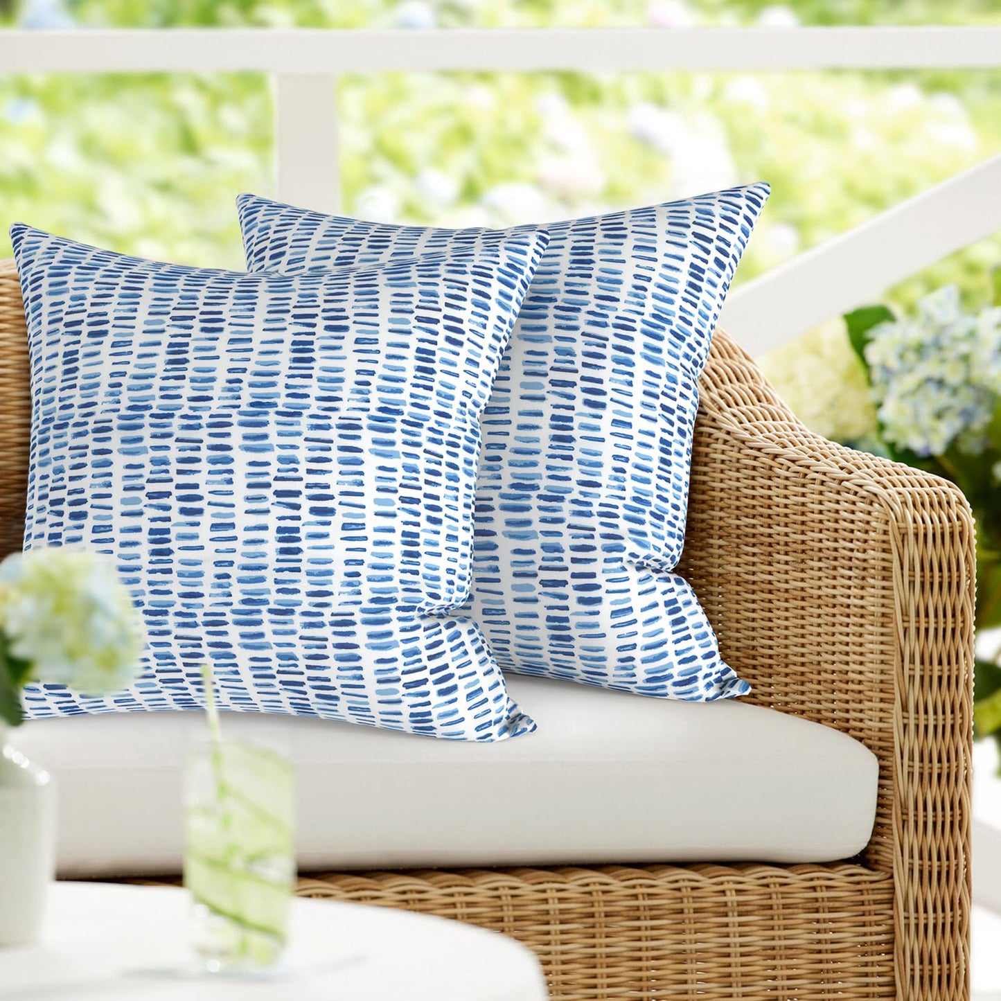DYTXIII Pack of 2 Waterproof Outdoor Pillow with Inserts, 18x18 Square Patio Decorative Throw Pillow for Home,Sofa,Bench and Patio Furniture,Brush Blue