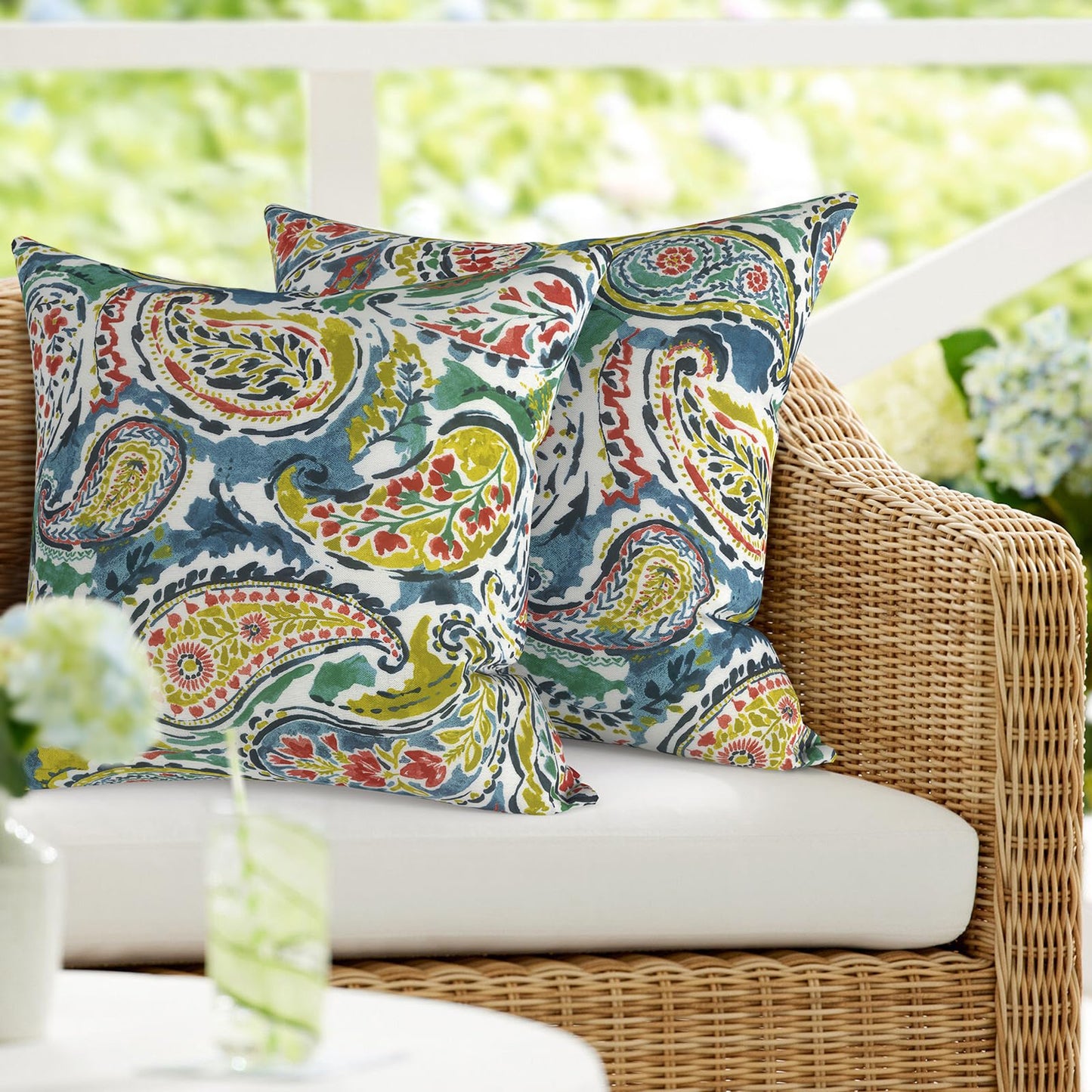 DYTXIII Pack of 2 Waterproof Outdoor Pillow with Inserts, 18x18 Square Patio Decorative Throw Pillow for Home,Sofa,Bench and Patio Furniture,Brush Blue