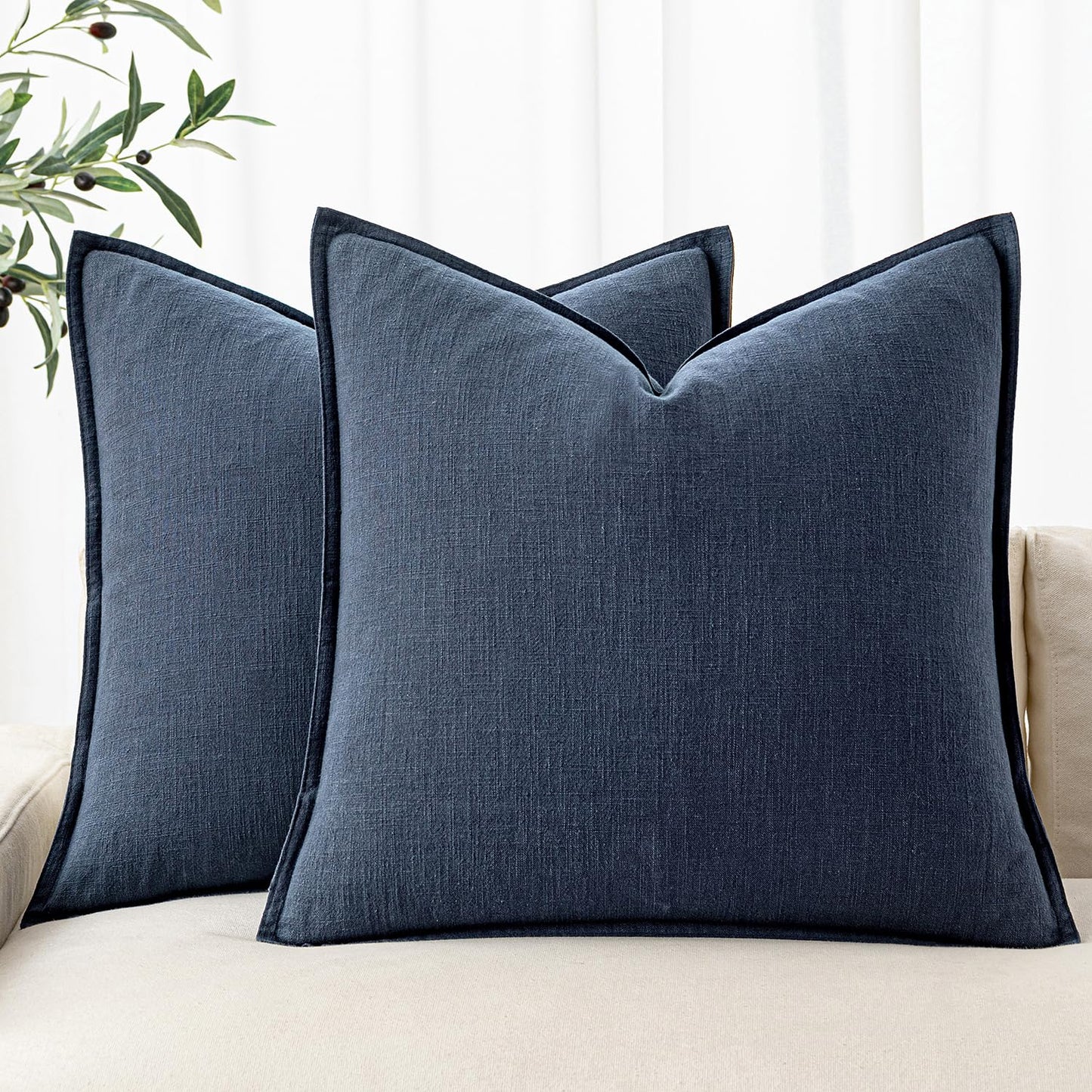 MIULEE Decorative Linen Pillow Covers 20x20 Inch Light Blue Boho Farmhouse Neutral Couch Throw Pillows for Bed Pack of 2 Accent Coastal Modern Pillowcase Summer Sofa Livingroom Home Decor