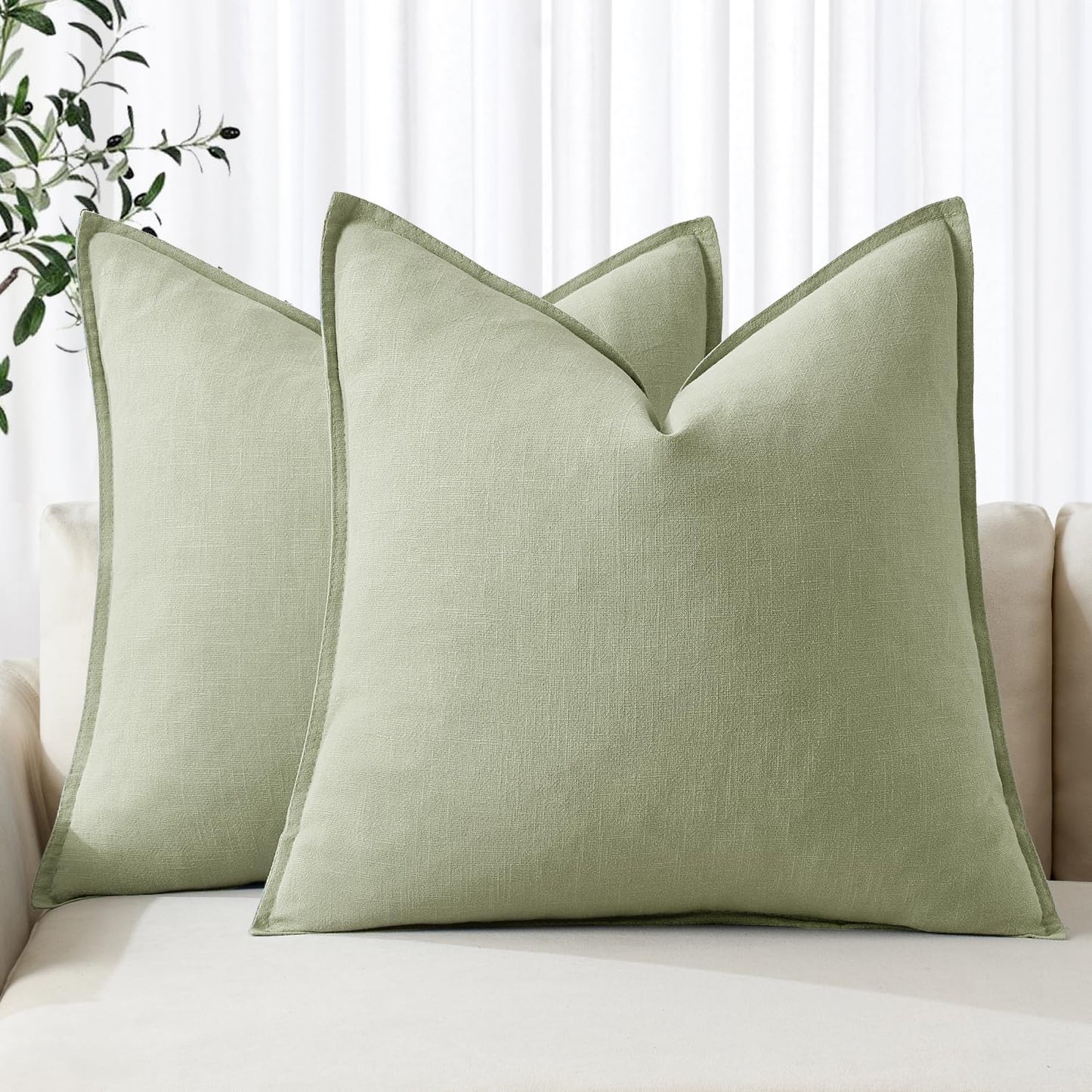MIULEE Decorative Linen Pillow Covers 20x20 Inch Light Blue Boho Farmhouse Neutral Couch Throw Pillows for Bed Pack of 2 Accent Coastal Modern Pillowcase Summer Sofa Livingroom Home Decor