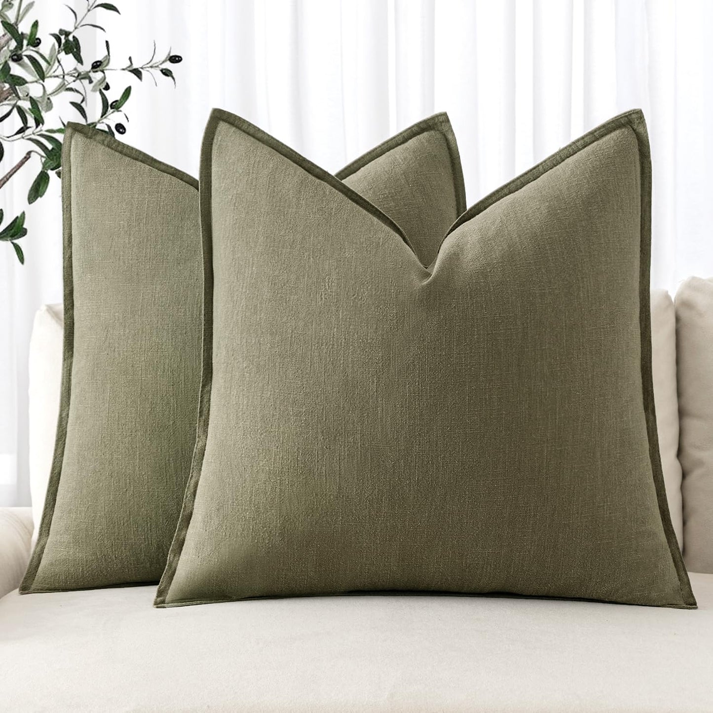 MIULEE Decorative Linen Pillow Covers 20x20 Inch Light Blue Boho Farmhouse Neutral Couch Throw Pillows for Bed Pack of 2 Accent Coastal Modern Pillowcase Summer Sofa Livingroom Home Decor