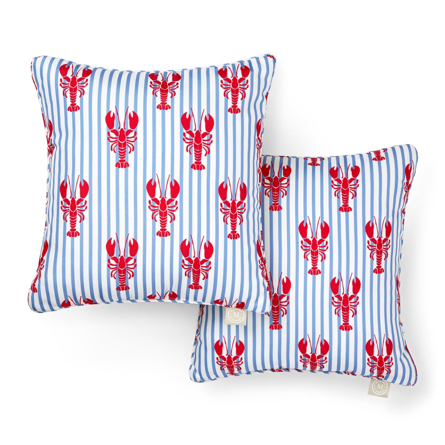 Martha Stewart Spring May Embroidered Lemon Indoor Outdoor Decorative Pillow 2-Pack Set, UV Fade Resistant, Water Repellent, Printed Stripe Design, Aqua Blue/Yellow, 18"x18"