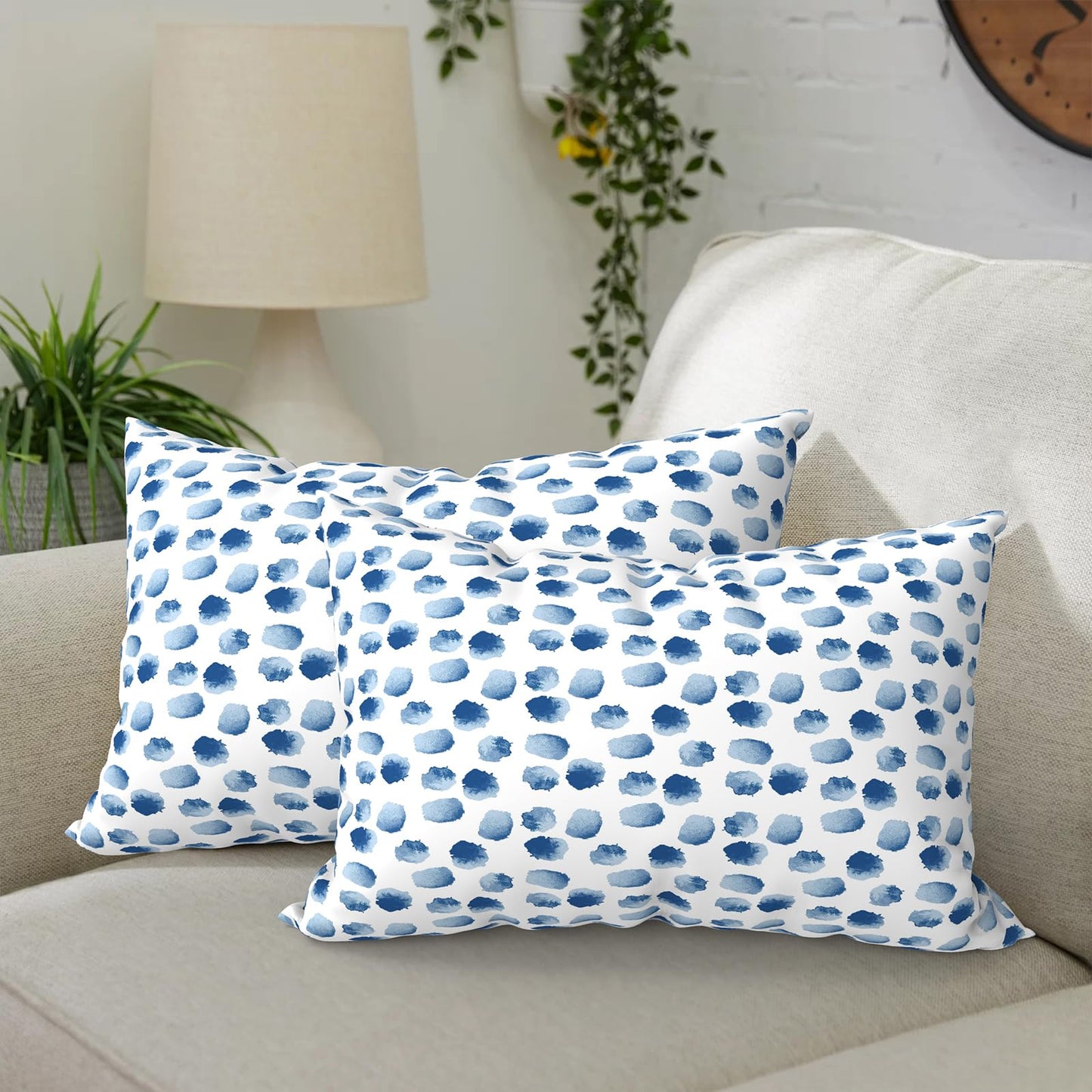 DYTXIII Pack of 2 Waterproof Outdoor Pillow with Inserts, 18x18 Square Patio Decorative Throw Pillow for Home,Sofa,Bench and Patio Furniture,Brush Blue