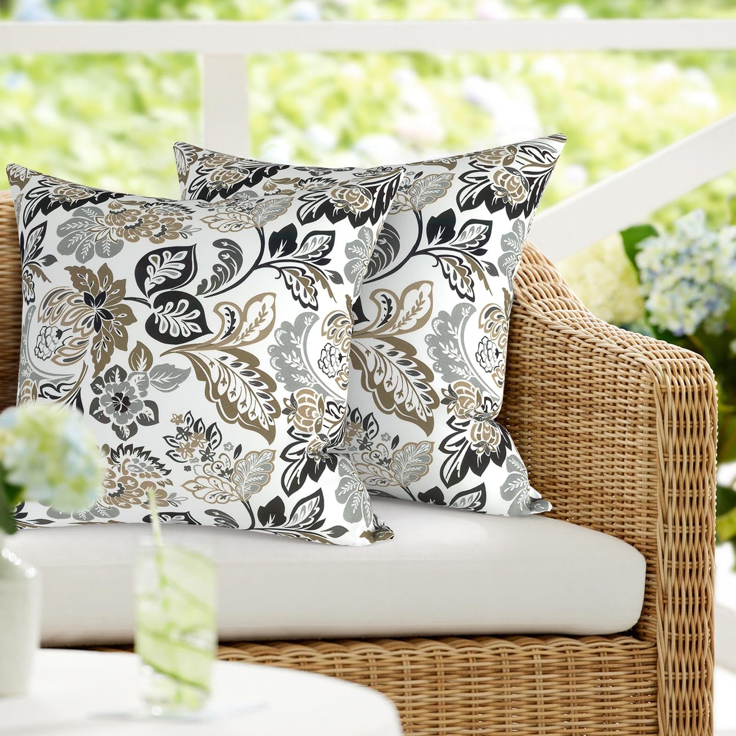 DYTXIII Pack of 2 Waterproof Outdoor Pillow with Inserts, 18x18 Square Patio Decorative Throw Pillow for Home,Sofa,Bench and Patio Furniture,Brush Blue