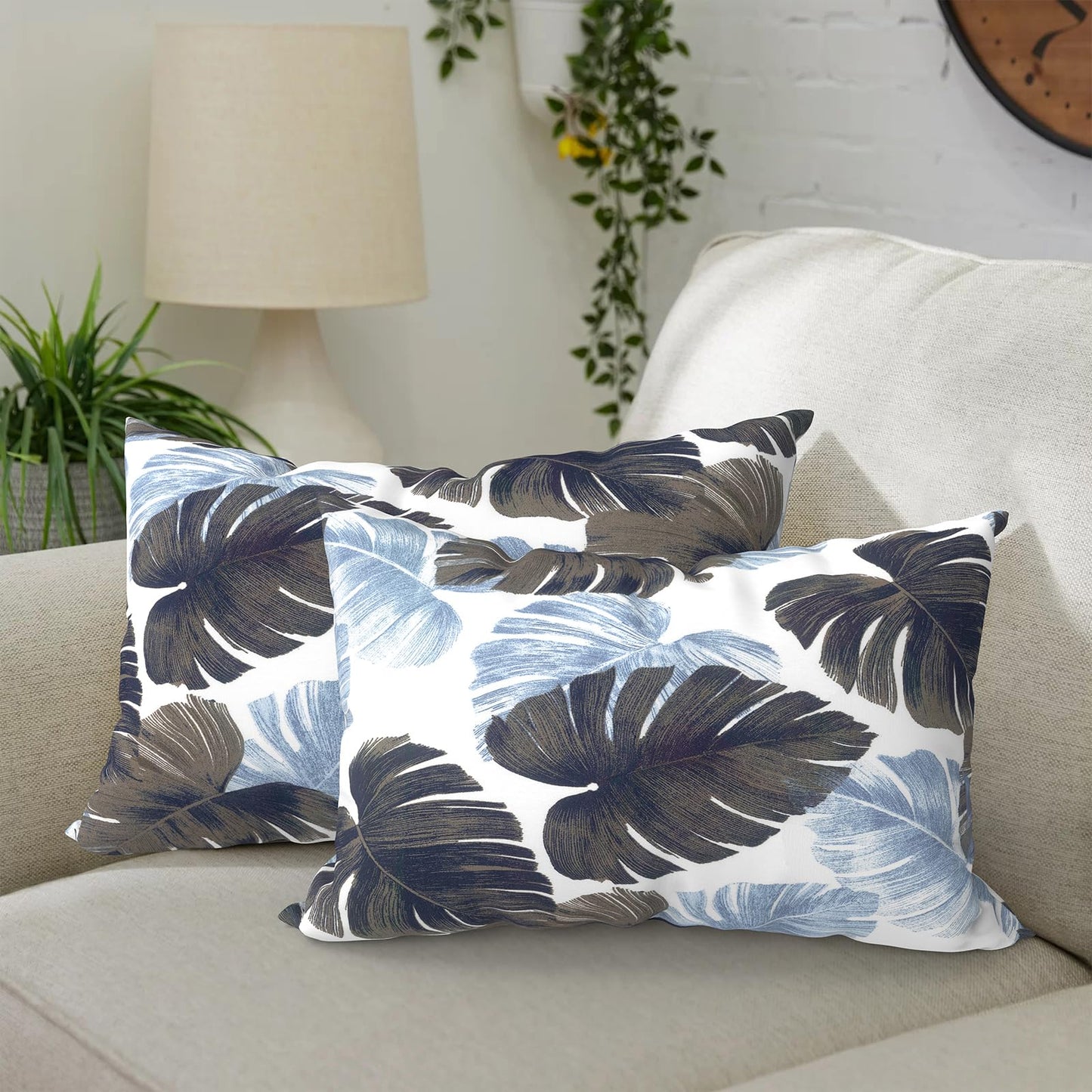 DYTXIII Pack of 2 Waterproof Outdoor Pillow with Inserts, 18x18 Square Patio Decorative Throw Pillow for Home,Sofa,Bench and Patio Furniture,Brush Blue