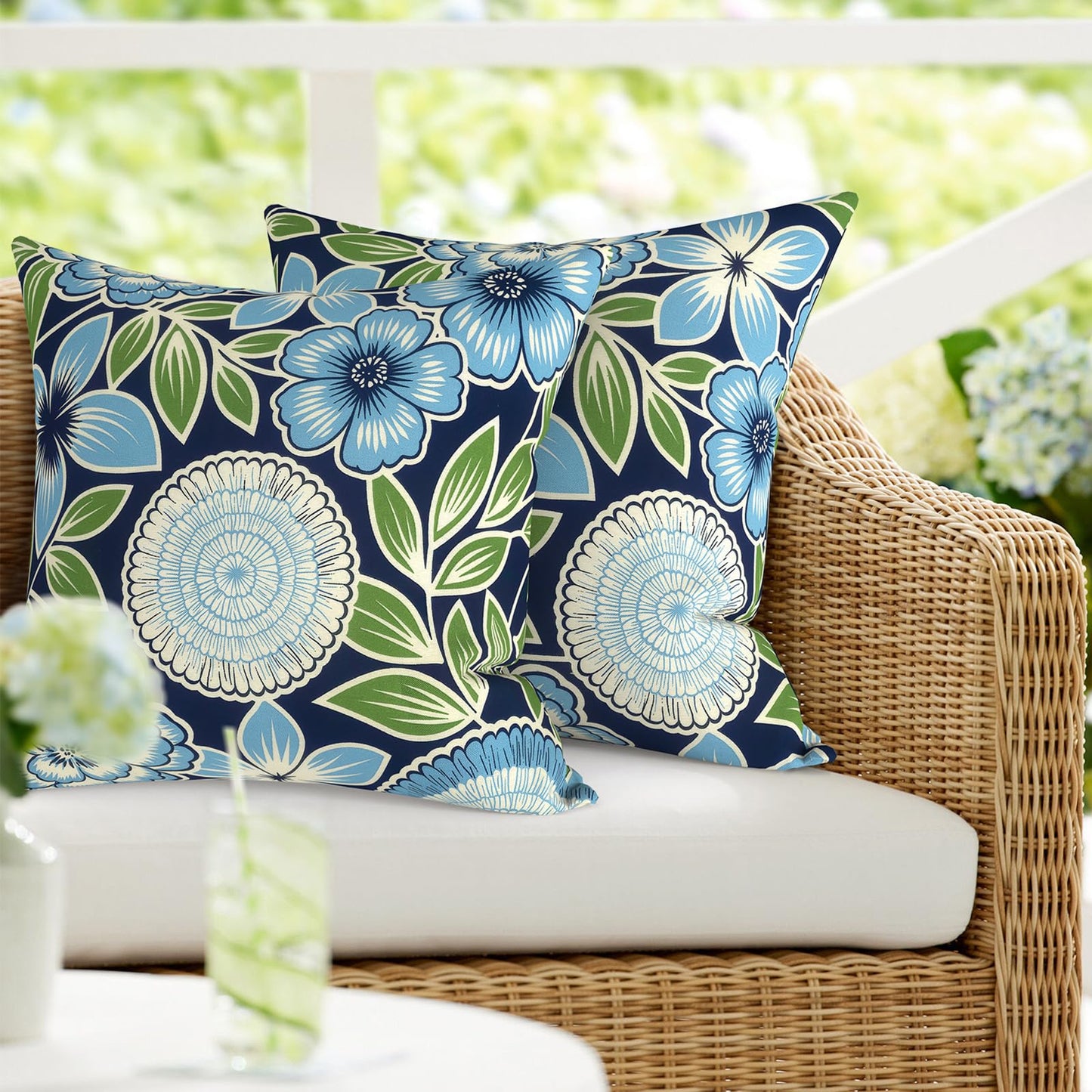 DYTXIII Pack of 2 Waterproof Outdoor Pillow with Inserts, 18x18 Square Patio Decorative Throw Pillow for Home,Sofa,Bench and Patio Furniture,Brush Blue
