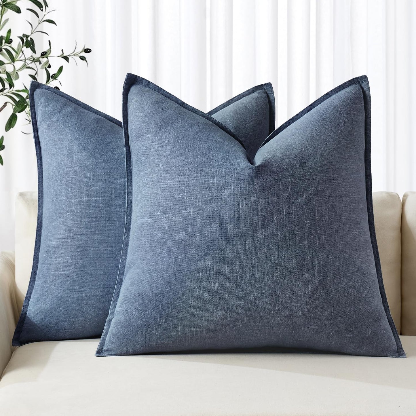 MIULEE Decorative Linen Pillow Covers 20x20 Inch Light Blue Boho Farmhouse Neutral Couch Throw Pillows for Bed Pack of 2 Accent Coastal Modern Pillowcase Summer Sofa Livingroom Home Decor