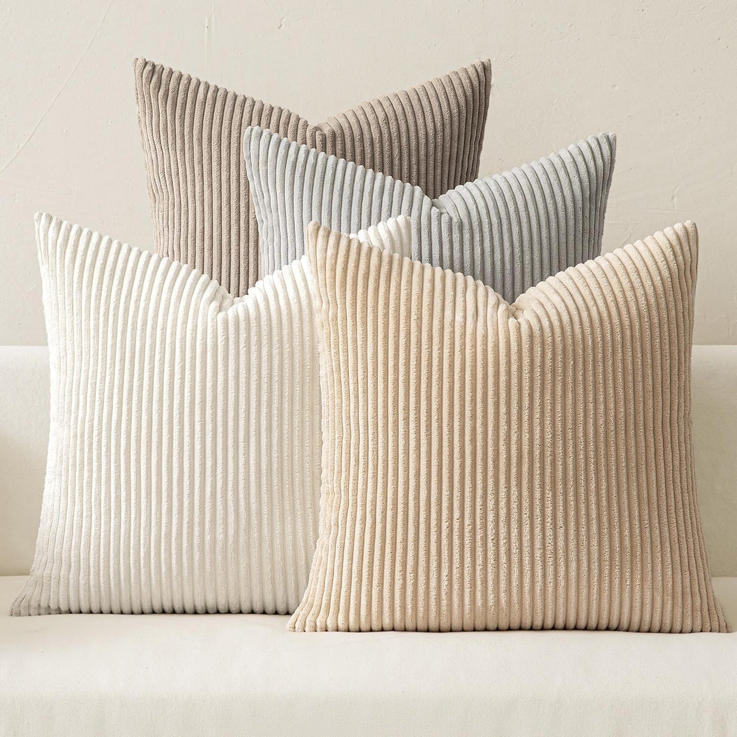 MIULEE Pack of 4 Blue-Orange Corduroy Decorative Throw Pillow Covers 18x18 Inch Soft Boho Striped Pillow Covers Modern Farmhouse Home Decor for Summer Sofa Living Room Couch Bed