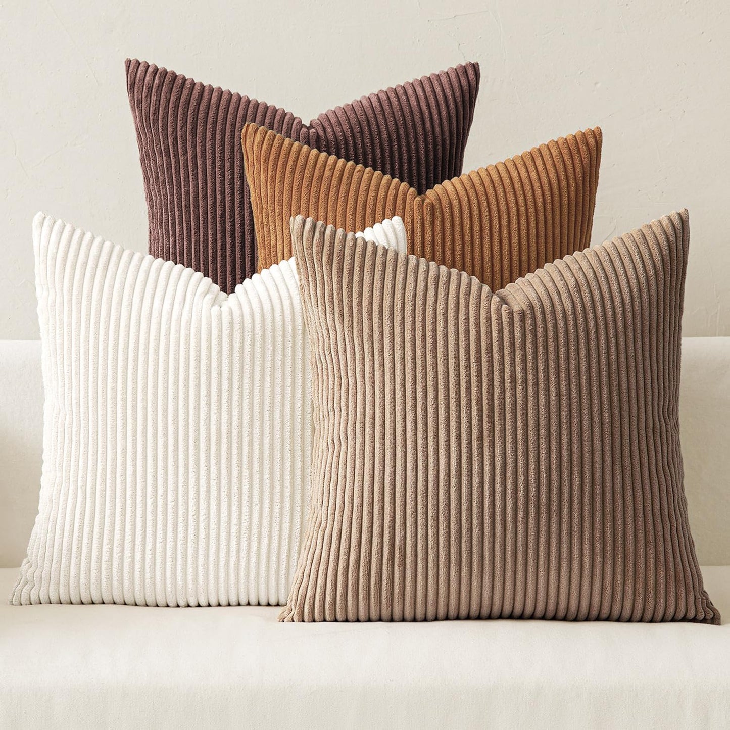 MIULEE Pack of 4 Blue-Orange Corduroy Decorative Throw Pillow Covers 18x18 Inch Soft Boho Striped Pillow Covers Modern Farmhouse Home Decor for Summer Sofa Living Room Couch Bed