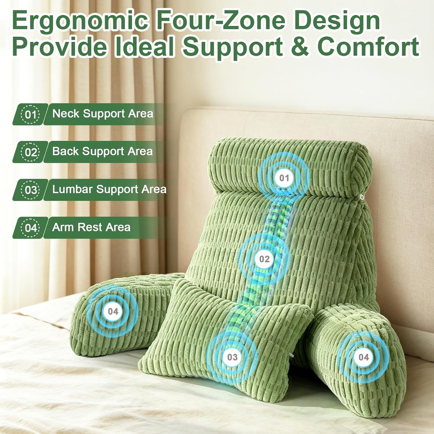 Reading Pillow for Bed, Back Rest Bed Pillow for Sitting Up with A Cylindrical Pillow and Lumbar Pillow, Back Support Pillows for Bed Sitting Up, Upright Husband Pillows for Adults & Children(20 Inch)