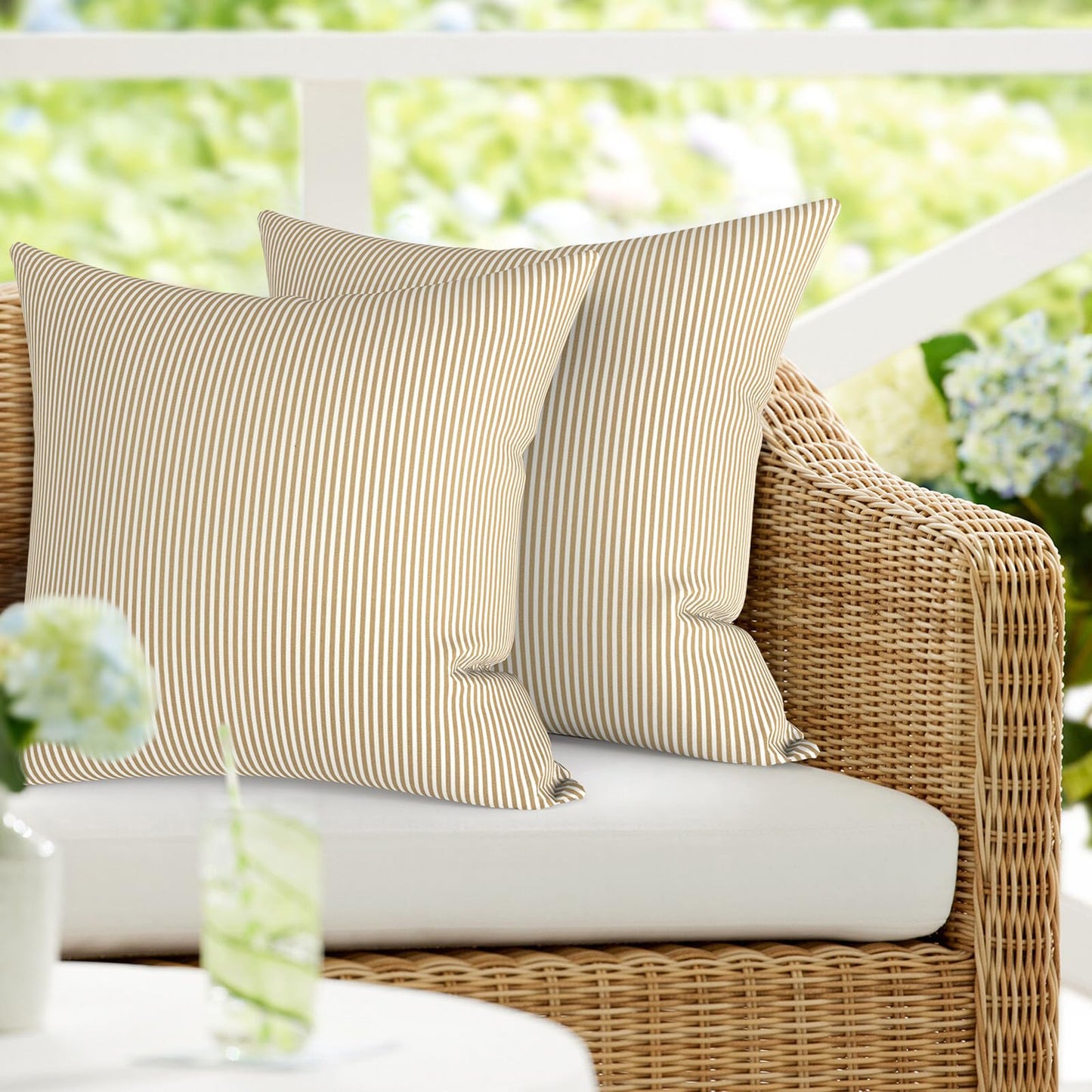 DYTXIII Pack of 2 Waterproof Outdoor Pillow with Inserts, 18x18 Square Patio Decorative Throw Pillow for Home,Sofa,Bench and Patio Furniture,Brush Blue
