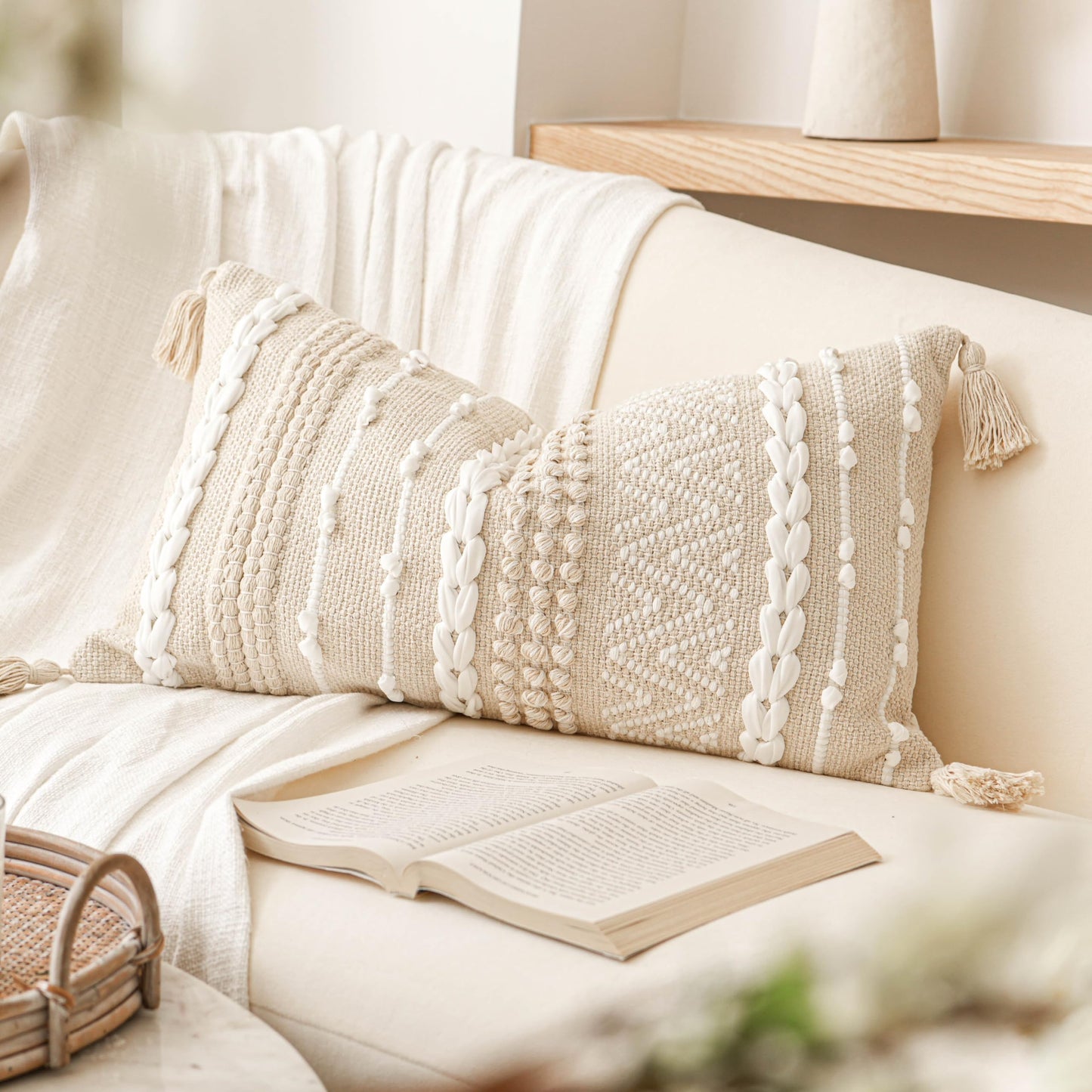 Boho Neutral Modern Farmhouse Decorative Lumbar Throw Pillow Cover