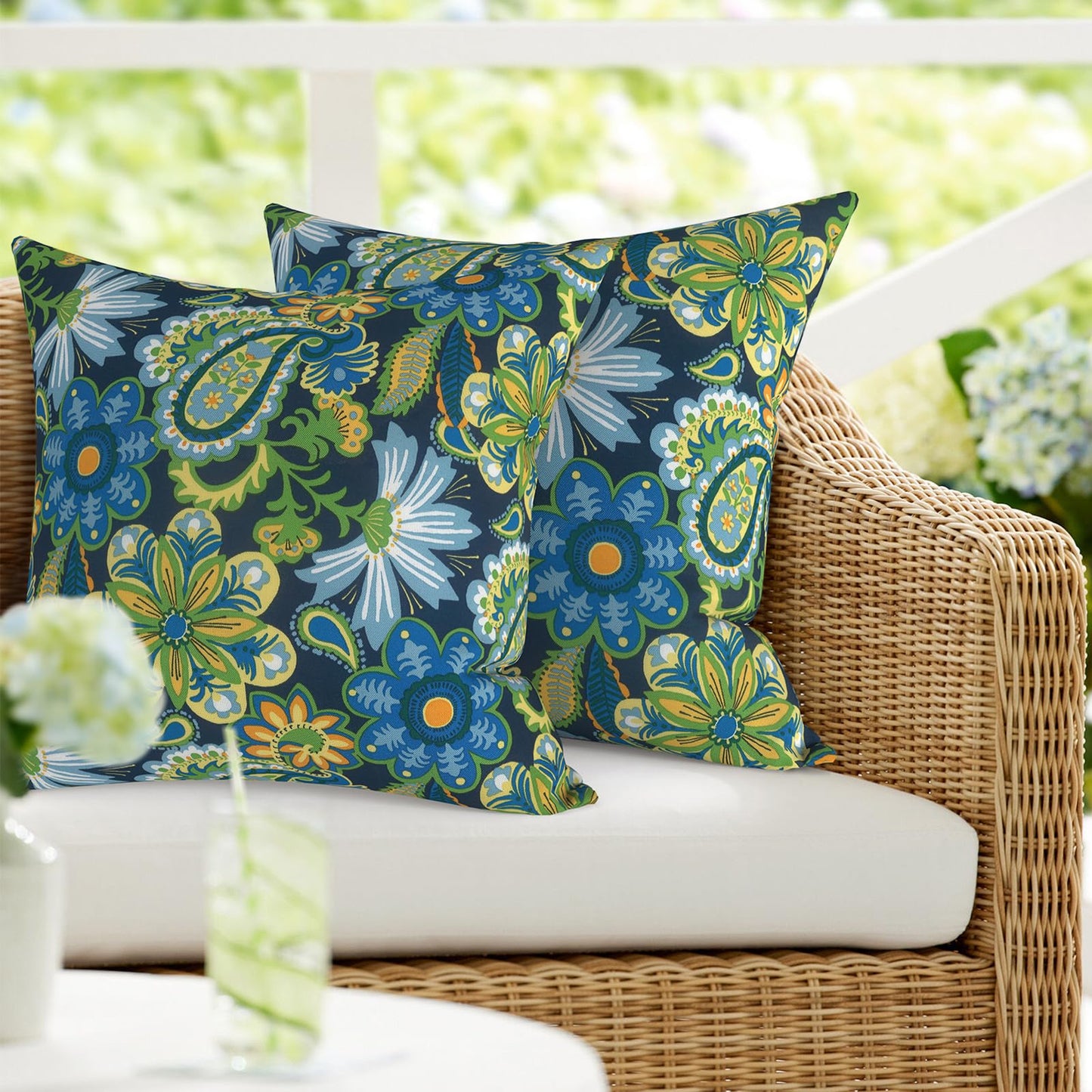 DYTXIII Pack of 2 Waterproof Outdoor Pillow with Inserts, 18x18 Square Patio Decorative Throw Pillow for Home,Sofa,Bench and Patio Furniture,Brush Blue