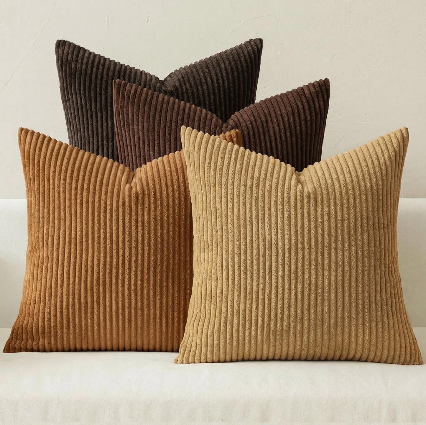 MIULEE Pack of 4 Blue-Orange Corduroy Decorative Throw Pillow Covers 18x18 Inch Soft Boho Striped Pillow Covers Modern Farmhouse Home Decor for Summer Sofa Living Room Couch Bed