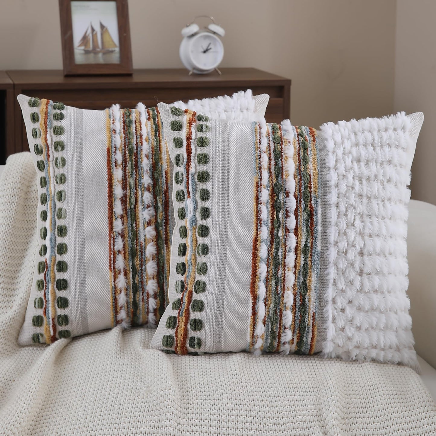 Boho Textured Modern Farmhouse Decorative Throw Pillow Covers Set of 2