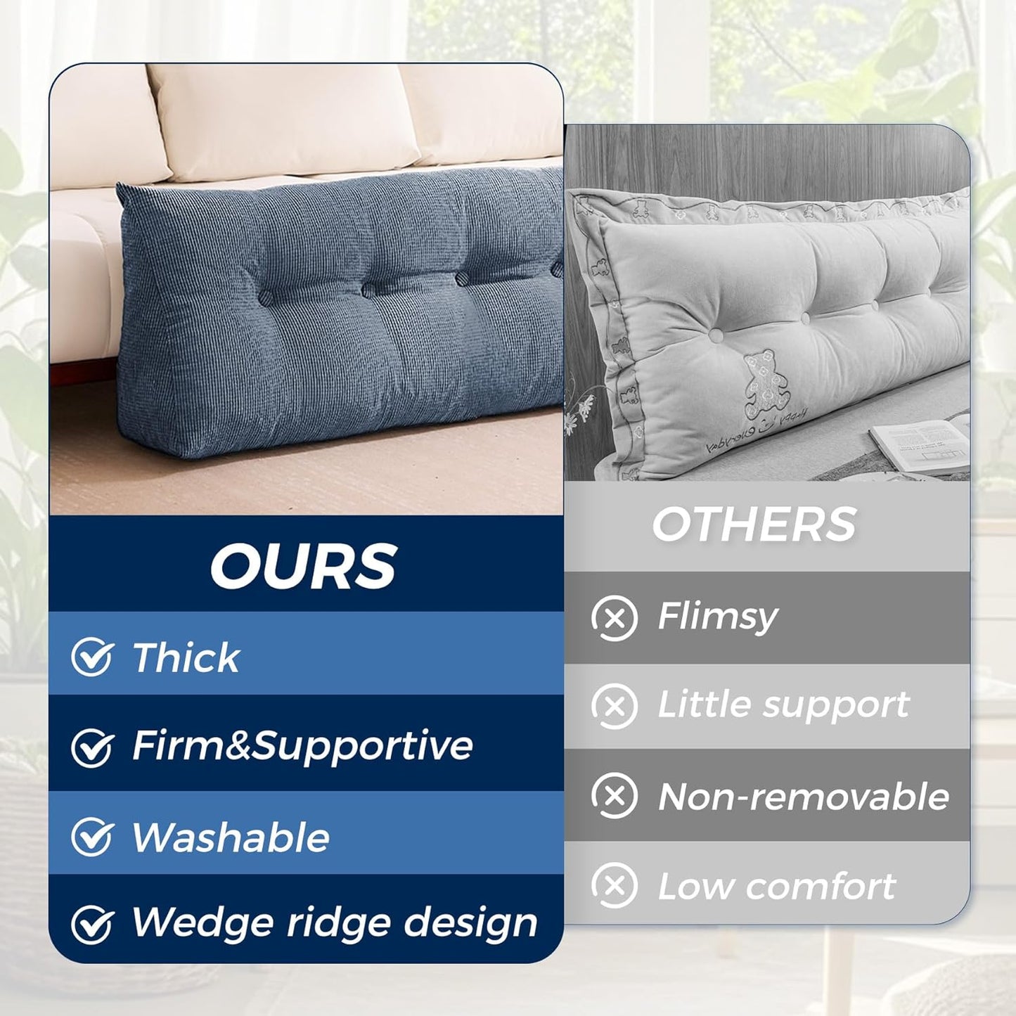 IASEAHK Headboard Pillow Twin, Triangle Pillows for Headboard, Head Board Backrest Wedge Pillow for Reading Sitting Working, Daybed Pillows with Removable Cover for Bed Dorm Sofa, Navy Blue