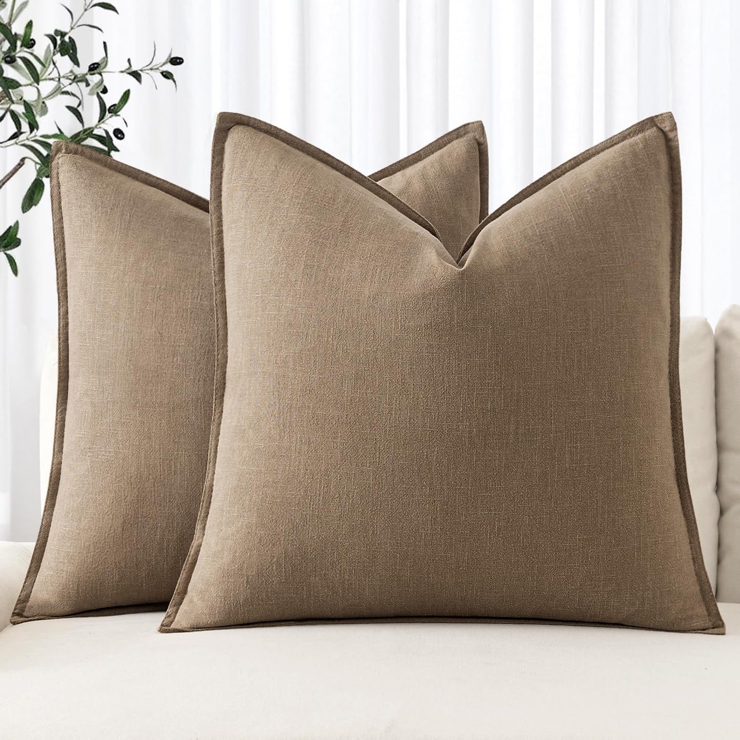 MIULEE Decorative Linen Pillow Covers 20x20 Inch Light Blue Boho Farmhouse Neutral Couch Throw Pillows for Bed Pack of 2 Accent Coastal Modern Pillowcase Summer Sofa Livingroom Home Decor