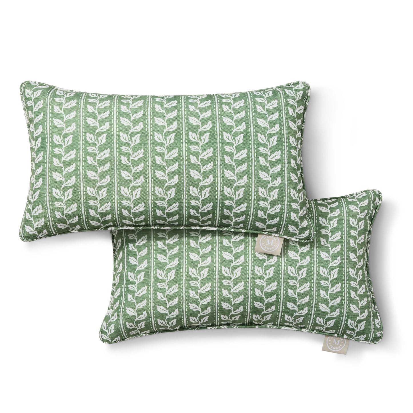 Martha Stewart Vineyard Vines Indoor Outdoor Decorative Pillow 2-Pack Set, UV Fade Resistant, Water Repellent, Printed Garden Design, Green, 18"x18"