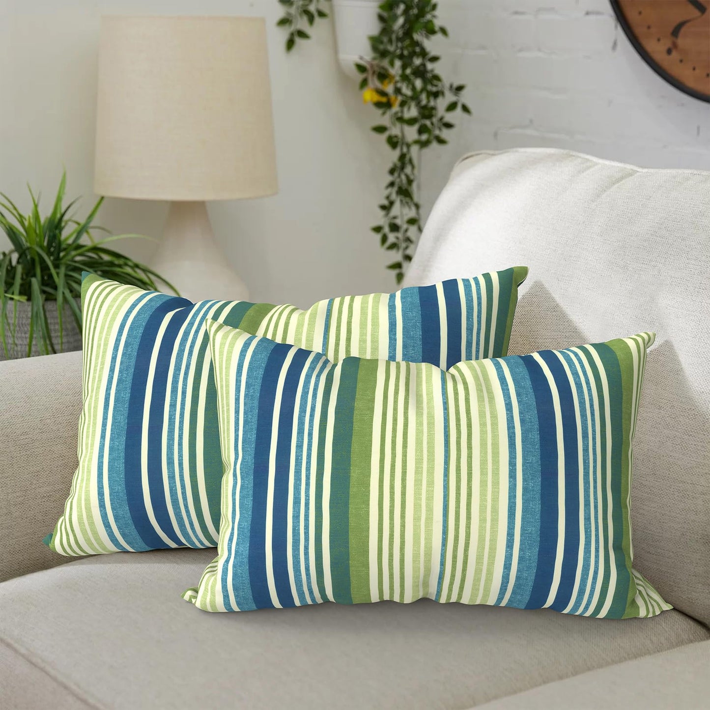 DYTXIII Pack of 2 Waterproof Outdoor Pillow with Inserts, 18x18 Square Patio Decorative Throw Pillow for Home,Sofa,Bench and Patio Furniture,Brush Blue