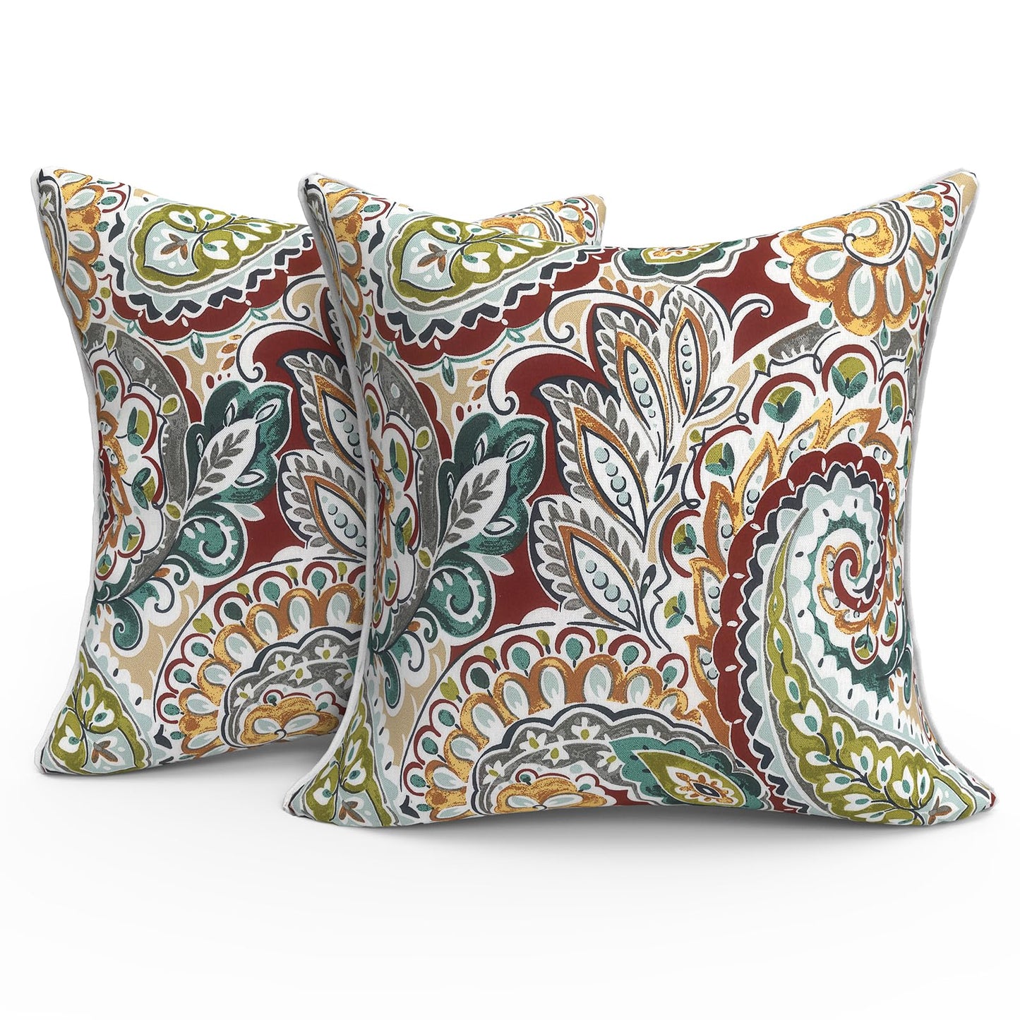 Outdoor 20x20 Inch Throw Pillows with Inners, Square Pillows Decorative Set of 2 for Home Garden Furniture, Paisley Multi