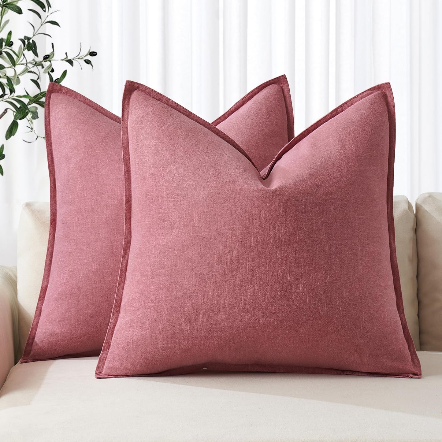 MIULEE Decorative Linen Pillow Covers 20x20 Inch Light Blue Boho Farmhouse Neutral Couch Throw Pillows for Bed Pack of 2 Accent Coastal Modern Pillowcase Summer Sofa Livingroom Home Decor