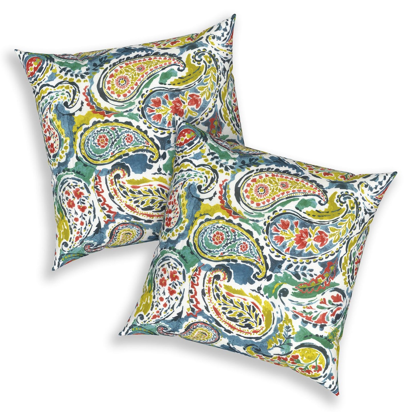Outdoor 20x20 Inch Throw Pillows with Inners, Square Pillows Decorative Set of 2 for Home Garden Furniture, Paisley Multi