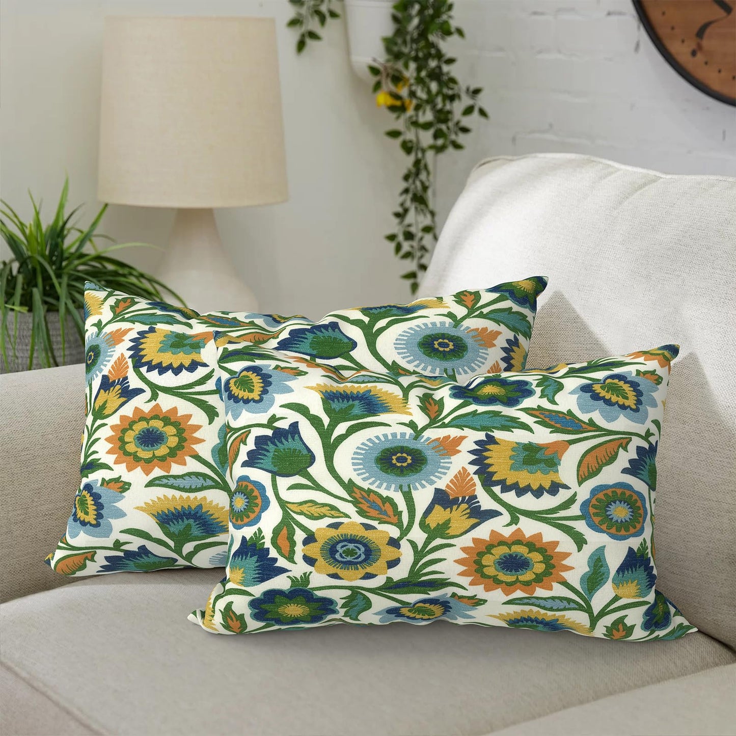 DYTXIII Pack of 2 Waterproof Outdoor Pillow with Inserts, 18x18 Square Patio Decorative Throw Pillow for Home,Sofa,Bench and Patio Furniture,Brush Blue
