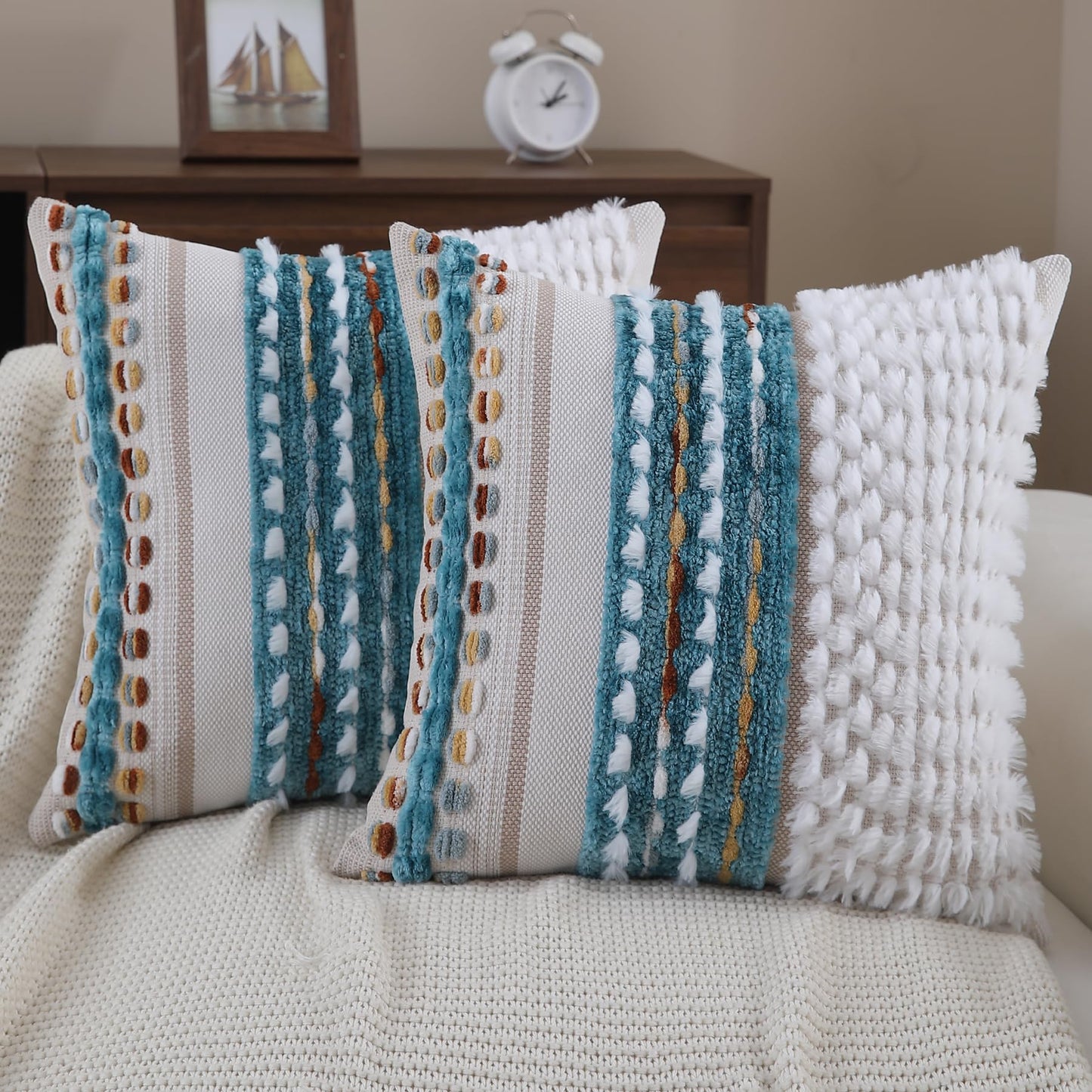 Boho Textured Modern Farmhouse Decorative Throw Pillow Covers Set of 2