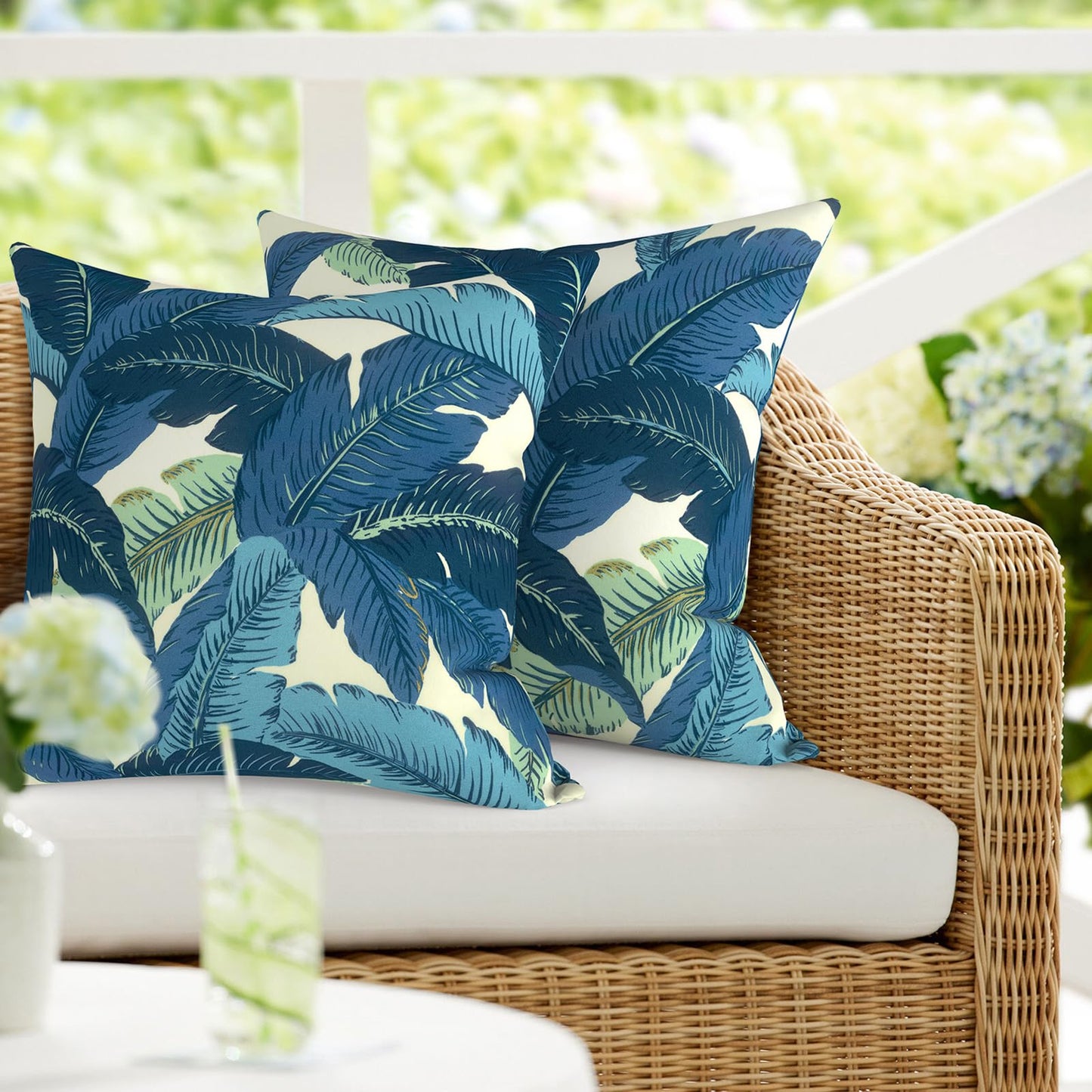 DYTXIII Pack of 2 Waterproof Outdoor Pillow with Inserts, 18x18 Square Patio Decorative Throw Pillow for Home,Sofa,Bench and Patio Furniture,Brush Blue