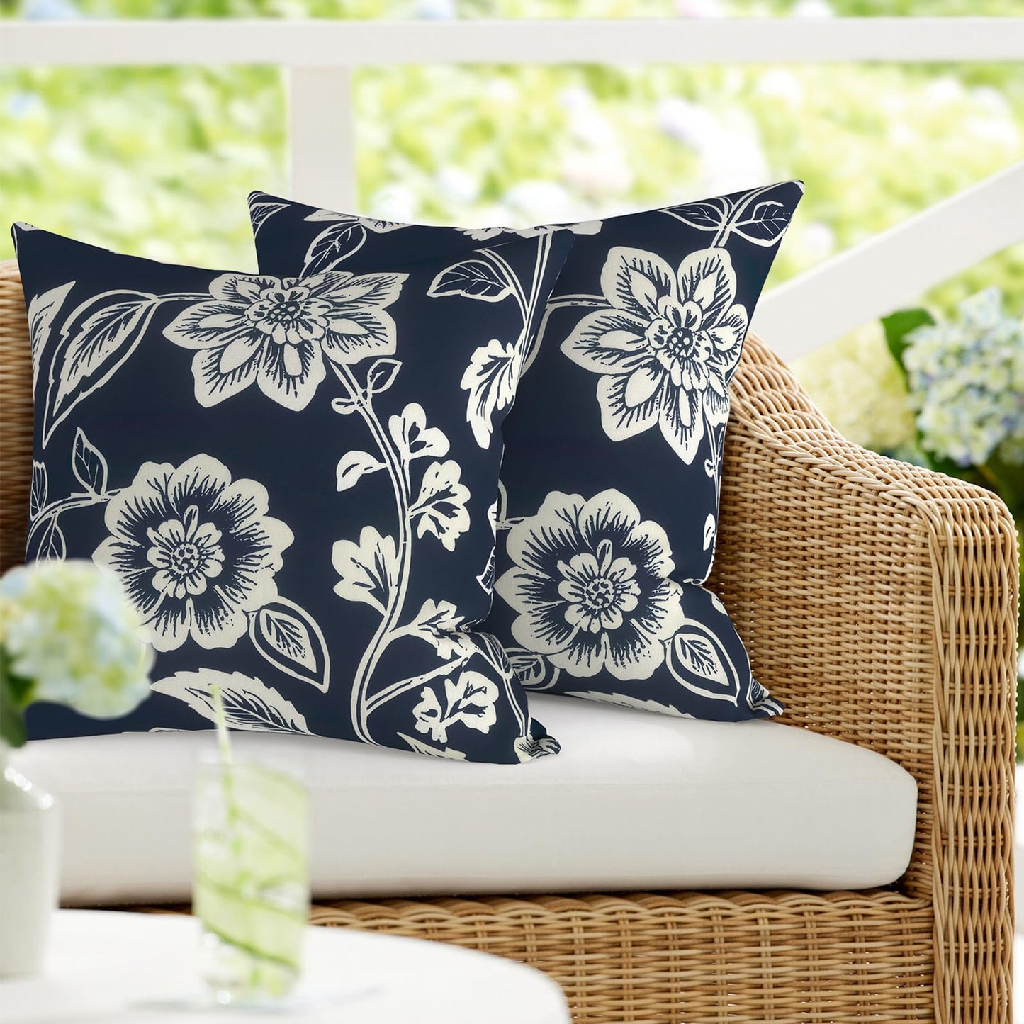 DYTXIII Pack of 2 Waterproof Outdoor Pillow with Inserts, 18x18 Square Patio Decorative Throw Pillow for Home,Sofa,Bench and Patio Furniture,Brush Blue