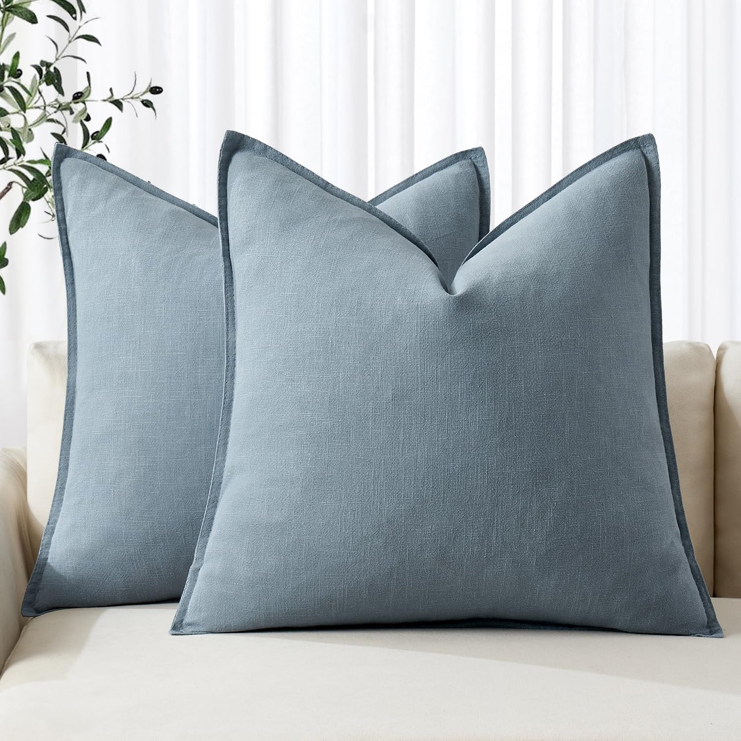 MIULEE Decorative Linen Pillow Covers 20x20 Inch Light Blue Boho Farmhouse Neutral Couch Throw Pillows for Bed Pack of 2 Accent Coastal Modern Pillowcase Summer Sofa Livingroom Home Decor