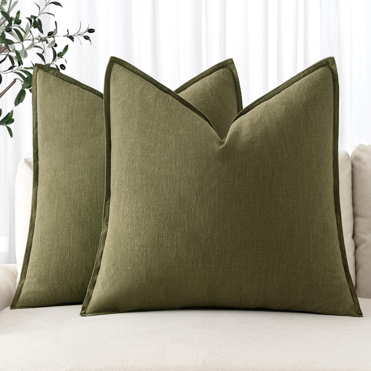 MIULEE Decorative Linen Pillow Covers 20x20 Inch Light Blue Boho Farmhouse Neutral Couch Throw Pillows for Bed Pack of 2 Accent Coastal Modern Pillowcase Summer Sofa Livingroom Home Decor