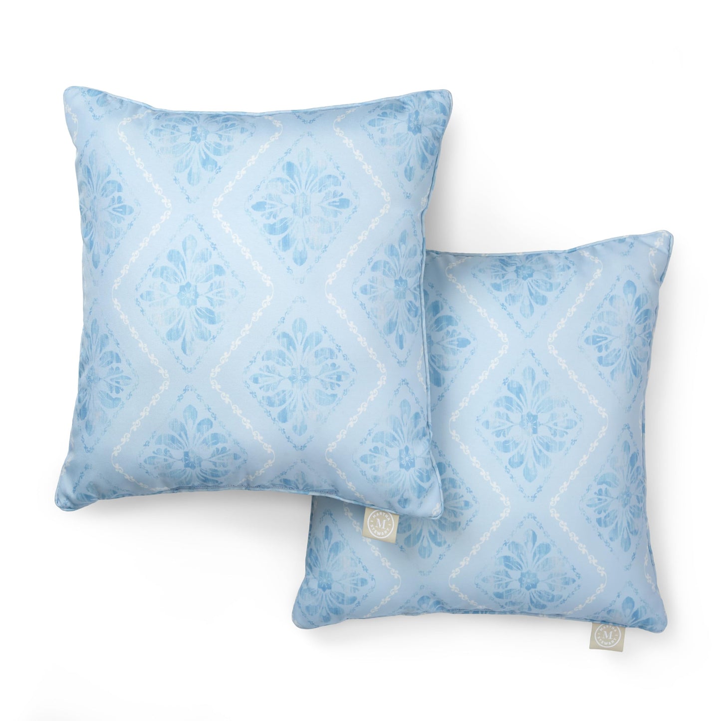 Martha Stewart Spring May Embroidered Lemon Indoor Outdoor Decorative Pillow 2-Pack Set, UV Fade Resistant, Water Repellent, Printed Stripe Design, Aqua Blue/Yellow, 18"x18"
