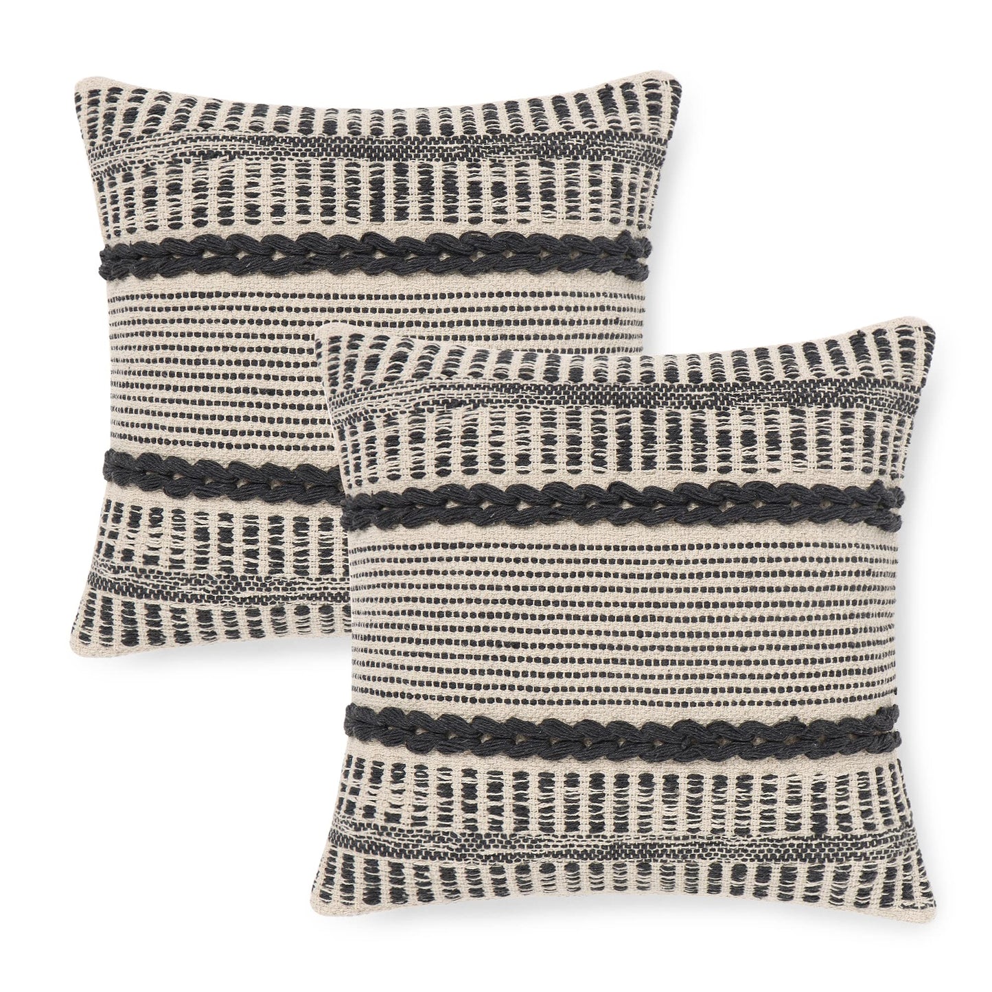 · REDEARTH · Tufted Throw Pillow Cushion Covers - Boho Textured Woven Decorative Cases Set for Couch - Sofa - Bed - Farmhouse - Chair - Covered Patio - car - 100% Cotton (18x18 ; Gray) Pack of 2