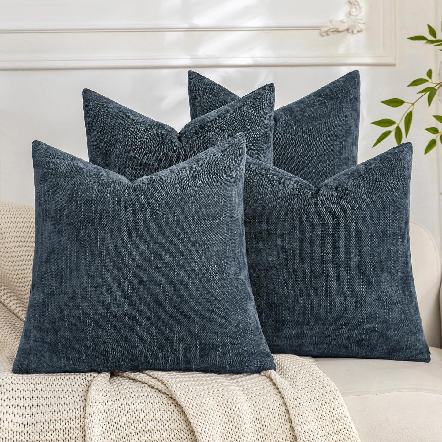 Set of 4 Soft Textured Decorative Throw Pillow Covers 24x24 Inch Cozy Farmhouse Cushion Cover Square Accent Pillow Cases for Bed Couch Sofa Living Room, Neutral