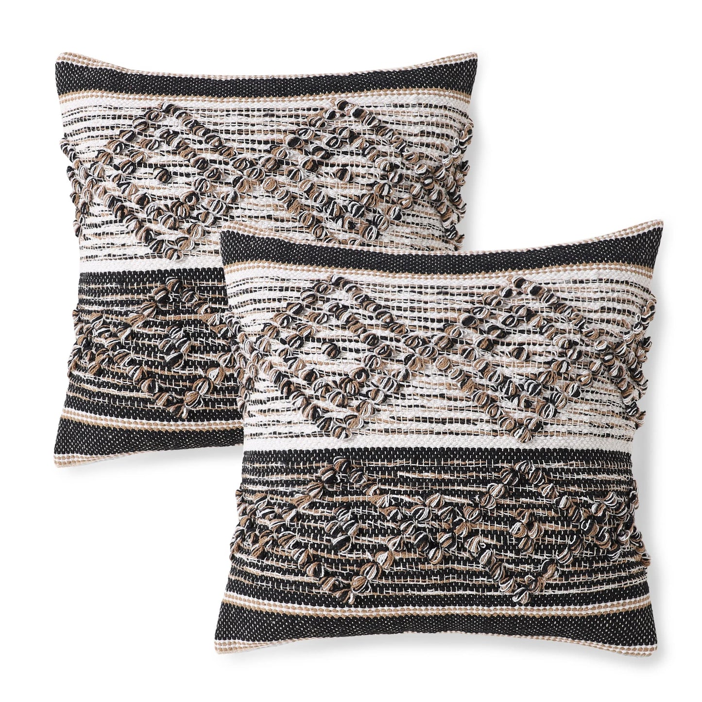 · REDEARTH · Tufted Throw Pillow Cushion Covers - Boho Textured Woven Decorative Cases Set for Couch - Sofa - Bed - Farmhouse - Chair - Covered Patio - car - 100% Cotton (18x18 ; Gray) Pack of 2