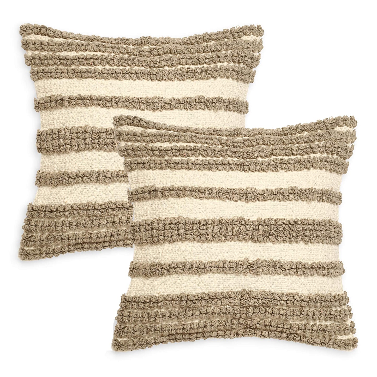 · REDEARTH · Tufted Throw Pillow Cushion Covers - Boho Textured Woven Decorative Cases Set for Couch - Sofa - Bed - Farmhouse - Chair - Covered Patio - car - 100% Cotton (18x18 ; Gray) Pack of 2