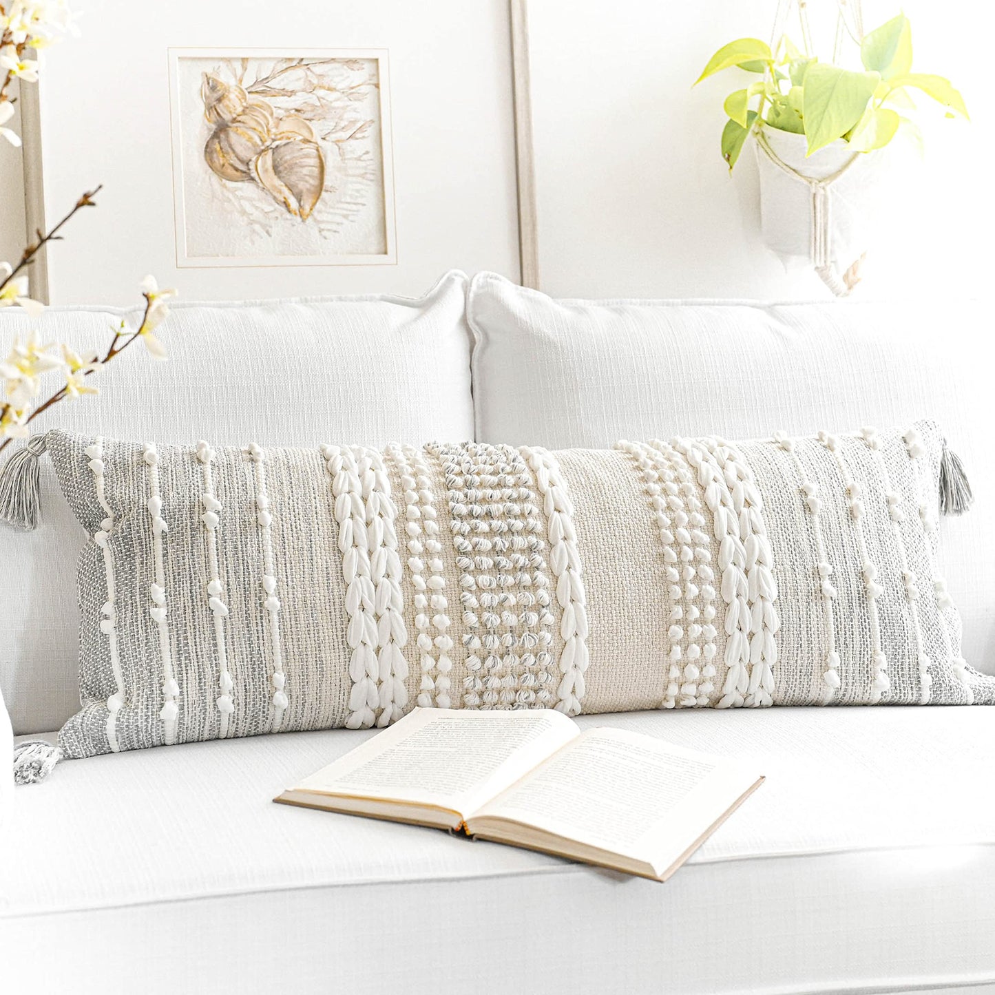 Boho Neutral Modern Farmhouse Decorative Lumbar Throw Pillow Cover
