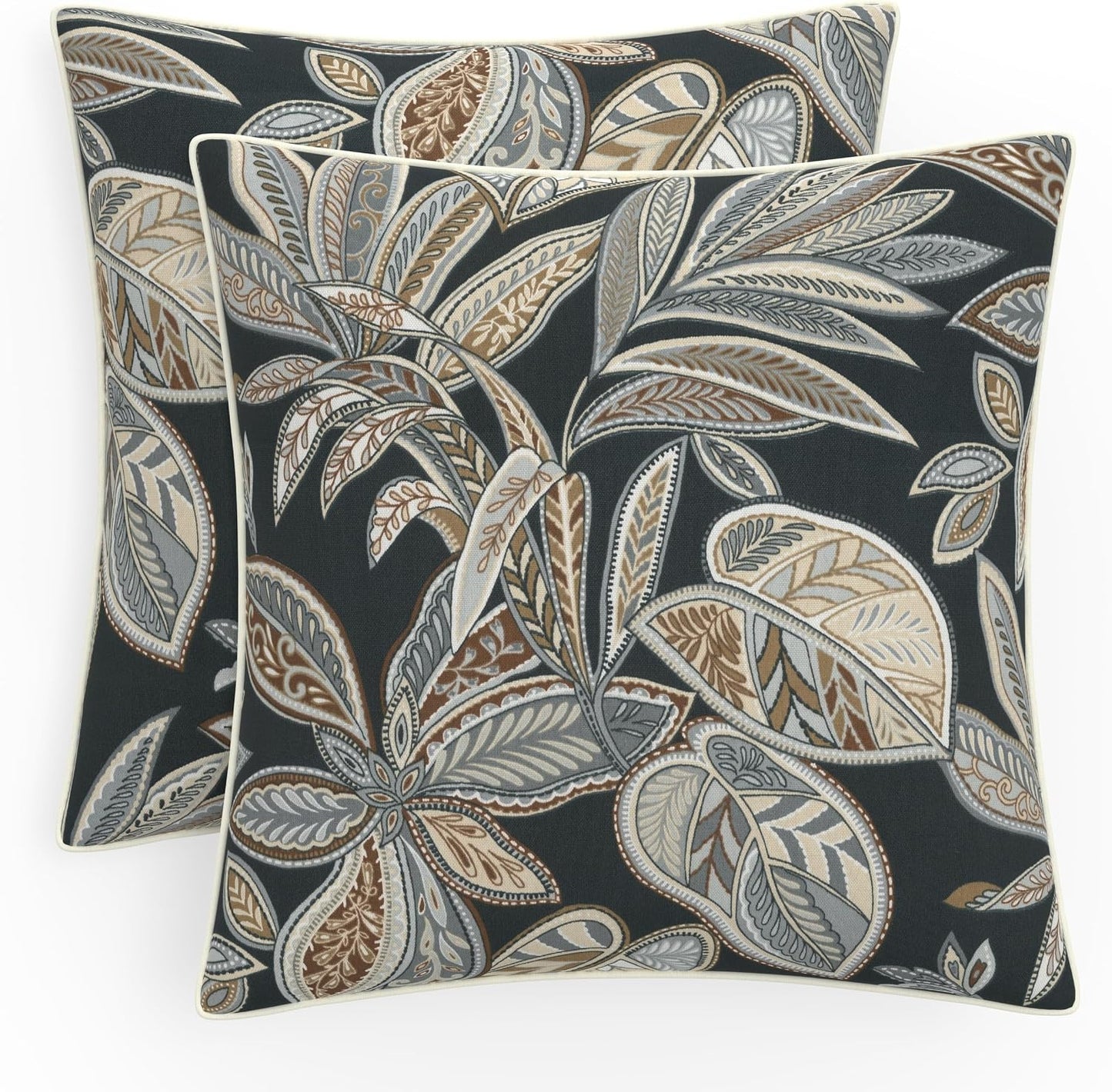 Pillow Perfect Botanical Indoor/Outdoor Throw Pillows, 2 Count, Large - 18.5" x 18.5", Green/Ivory Key Cove
