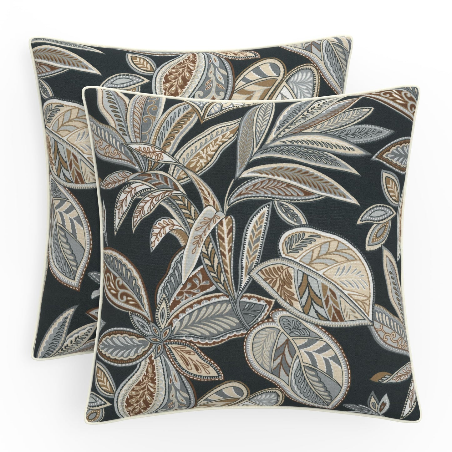 Pillow Perfect Botanical Indoor/Outdoor Throw Pillows, 2 Count, Large - 18.5" x 18.5", Green/Ivory Key Cove