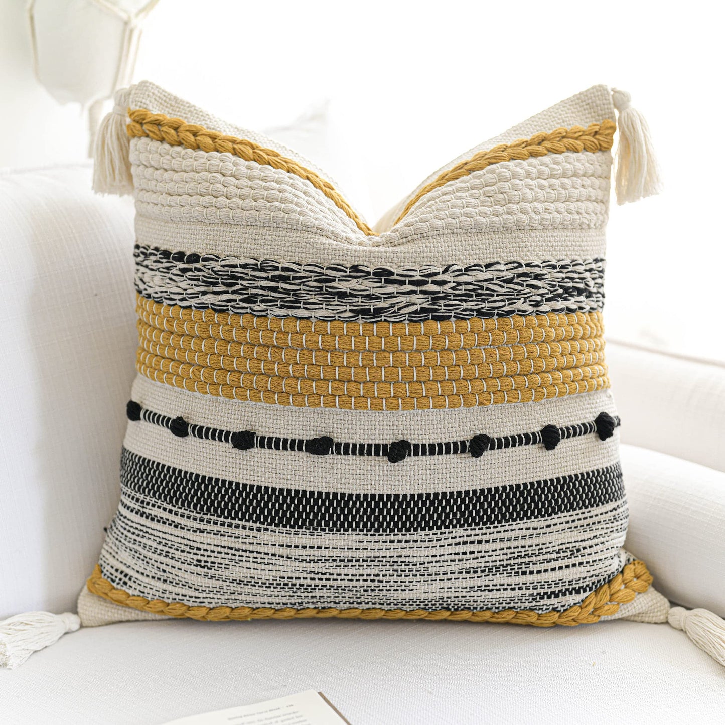 Coastal Boho Textured Decorative Lumbar Throw Pillow Cover Set