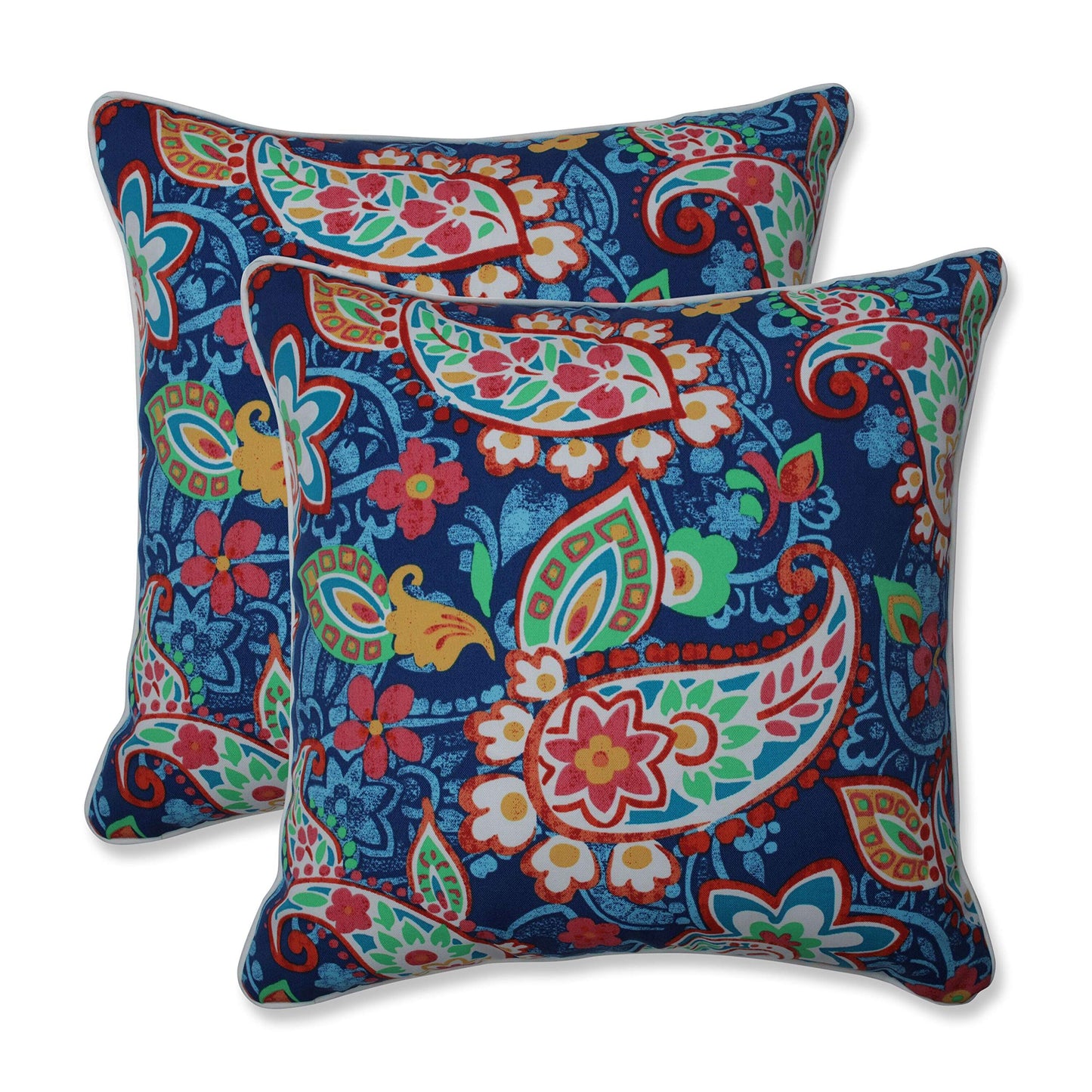 Pillow Perfect Paisley Indoor/Outdoor Accent Throw Pillow, Plush Fill, Weather, and Fade Resistant, Lumbar - 11.5" x 18.5" , Blue/Multi Ummi, 2 Count