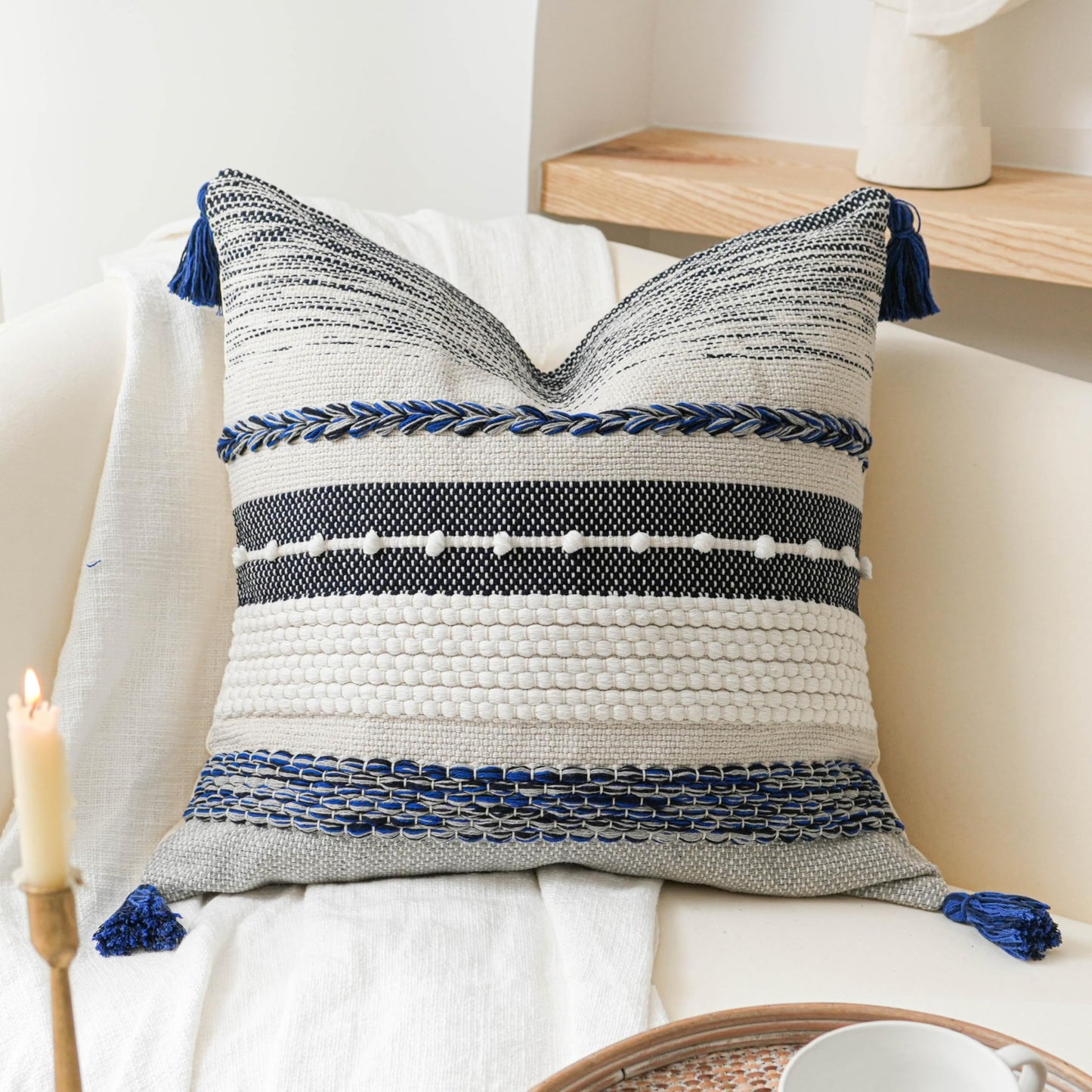 Coastal Boho Textured Decorative Lumbar Throw Pillow Cover Set